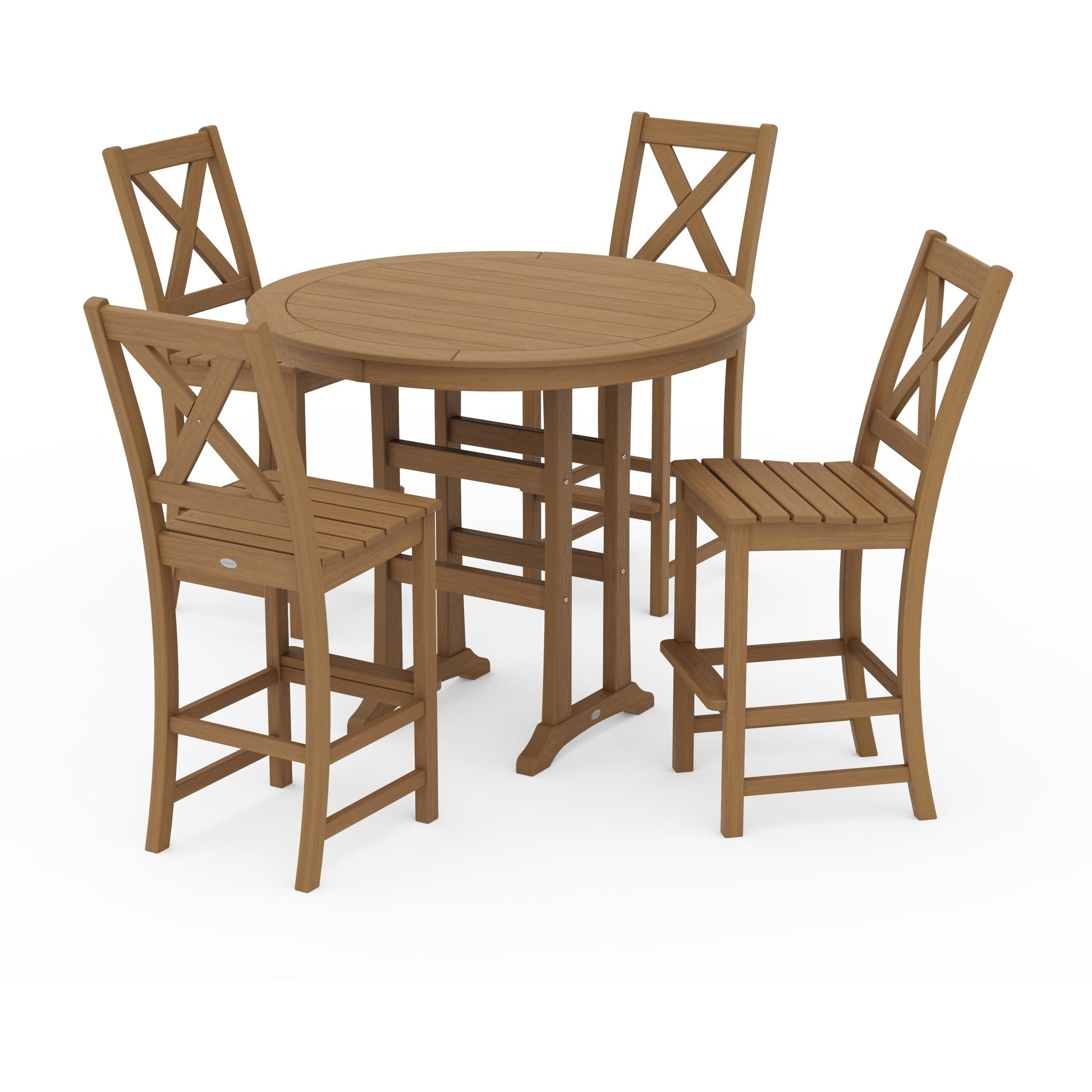POLYWOOD Braxton 5-Piece Nautical Trestle Arm Chair Bar Set — Natural