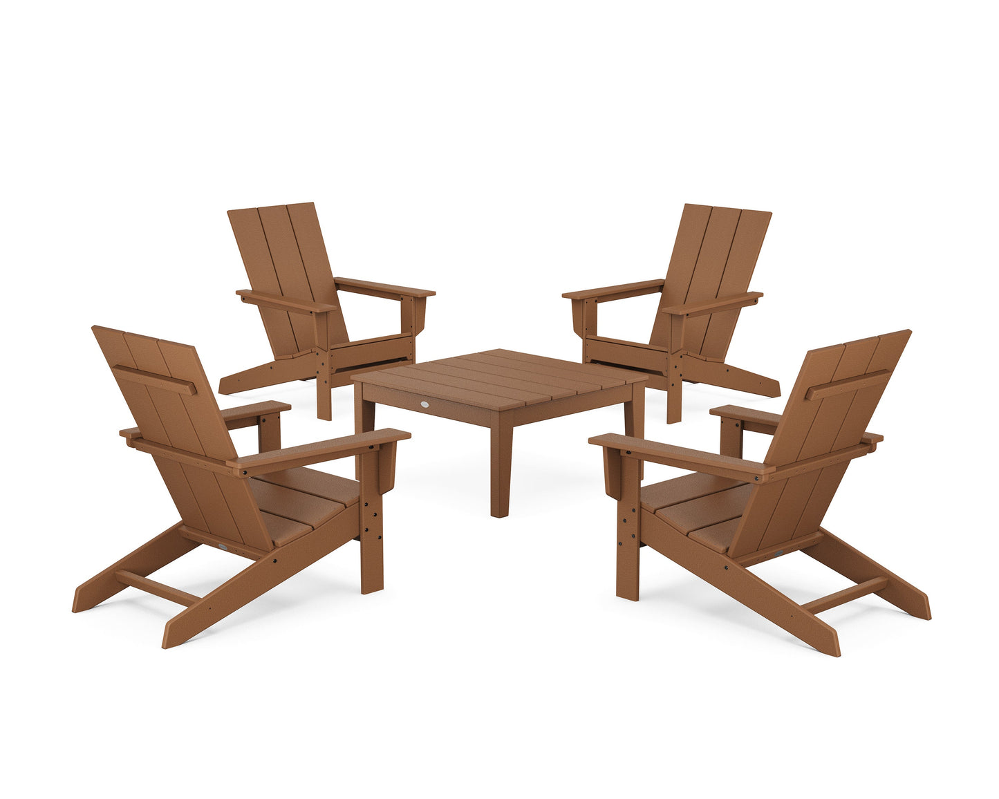POLYWOOD 5-Piece Modern Studio Adirondack Chair Conversation Group — Teak
