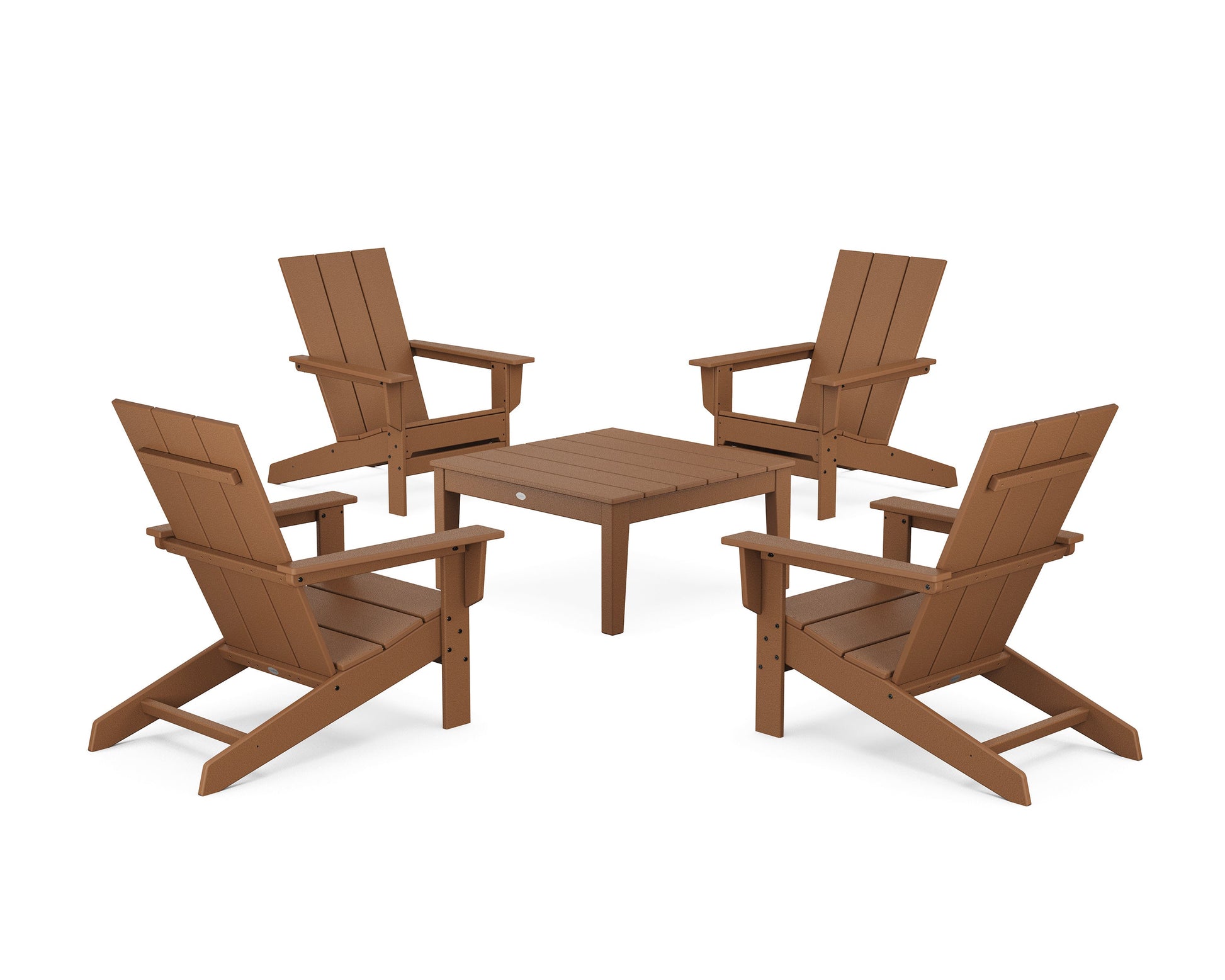 POLYWOOD 5-Piece Modern Studio Adirondack Chair Conversation Group — Teak