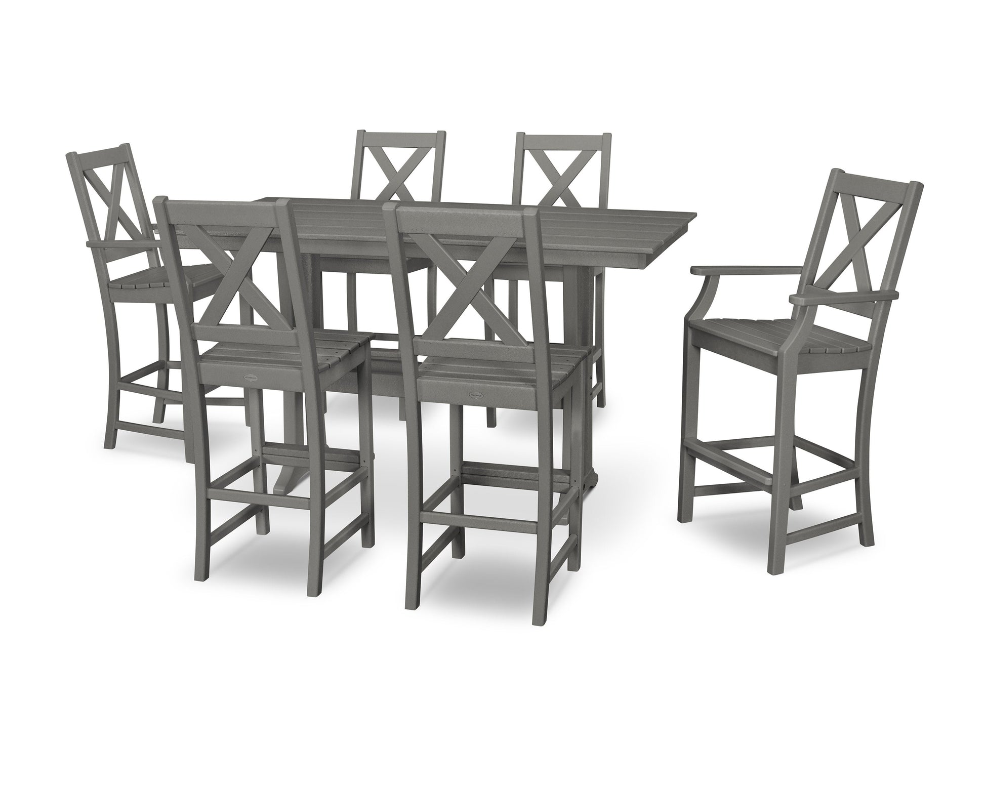 POLYWOOD Braxton 7-Piece Farmhouse Trestle Bar Set — Slate Grey