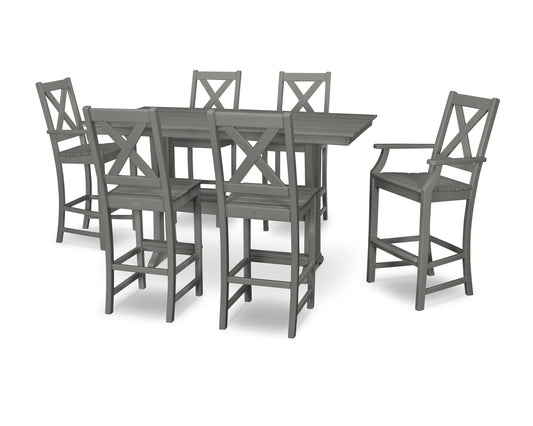 POLYWOOD Braxton 7-Piece Farmhouse Trestle Bar Set — Slate Grey