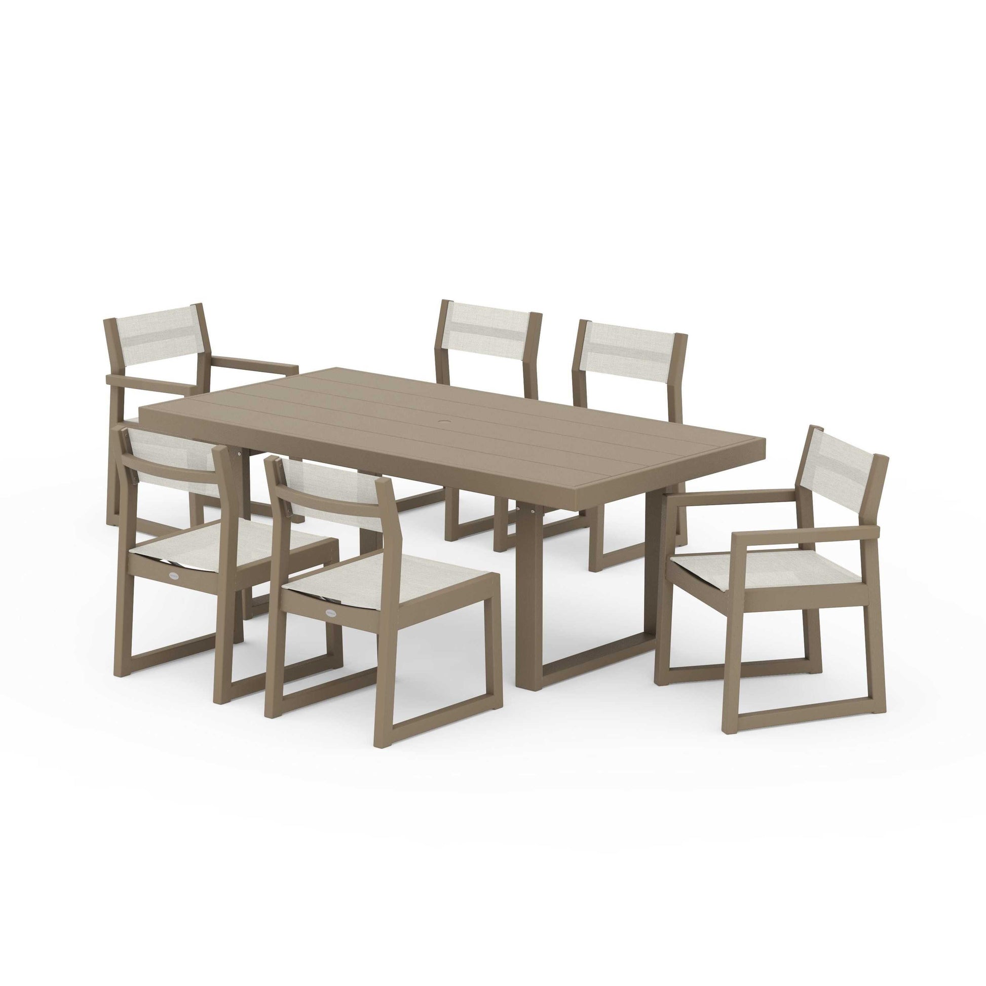 POLYWOOD EDGE Sling 7-Piece Dining Set — Vintage Sahara / Parchment Sling