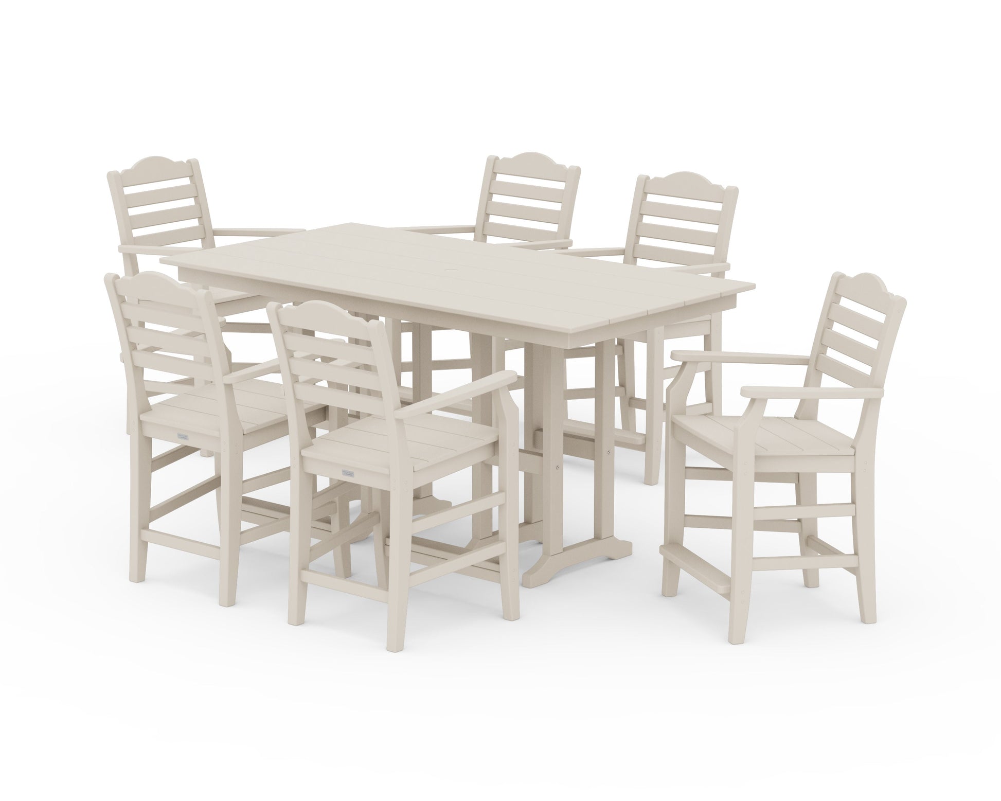 POLYWOOD Savannah Arm Chair 7-Piece Farmhouse Counter Set — Sand