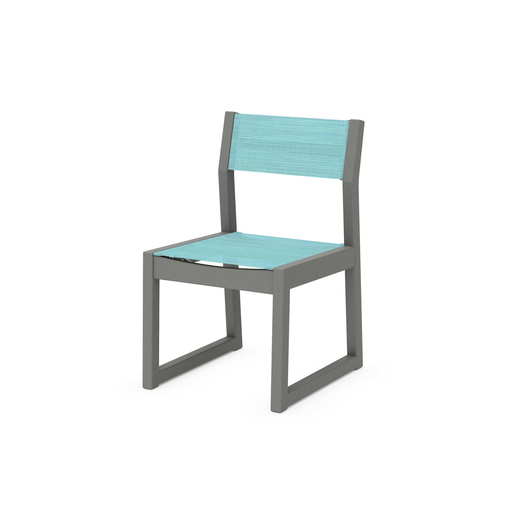 POLYWOOD EDGE Sling Dining Side Chair — Slate Grey / Dupioni Aquamarine Sling