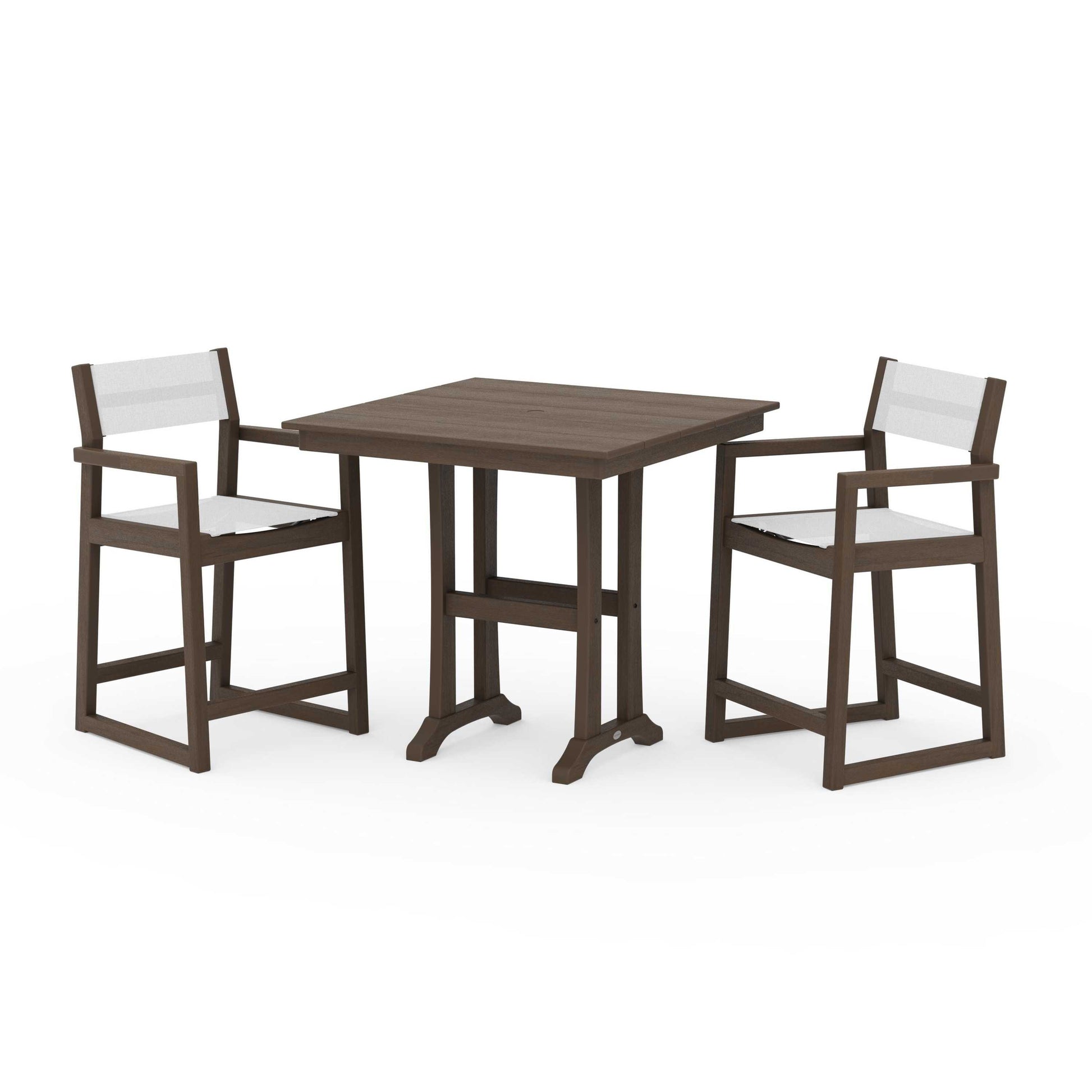 POLYWOOD EDGE Sling Arm Chair 3-Piece Farmhouse Counter Set with Trestle Legs — Kona / White Sling