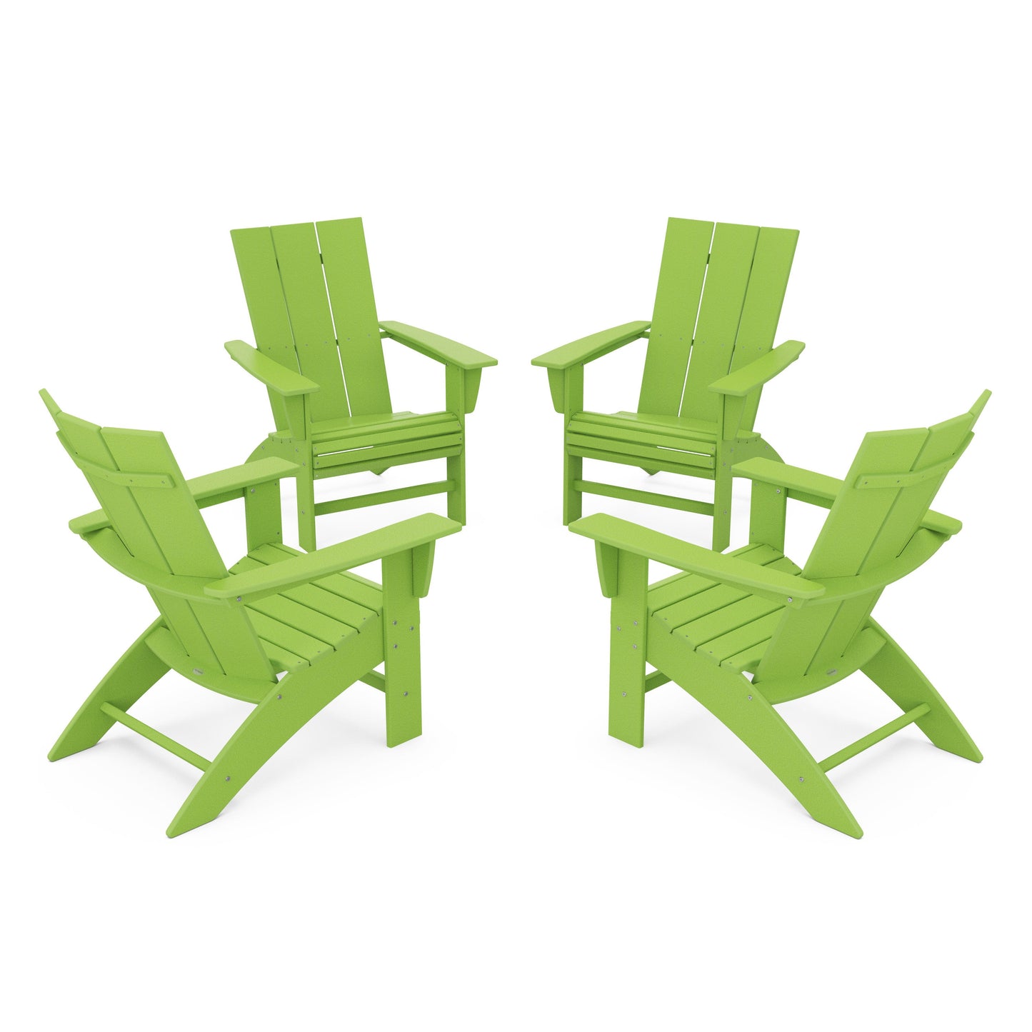 POLYWOOD 4-Piece Modern Curveback Adirondack Conversation Set — Lime
