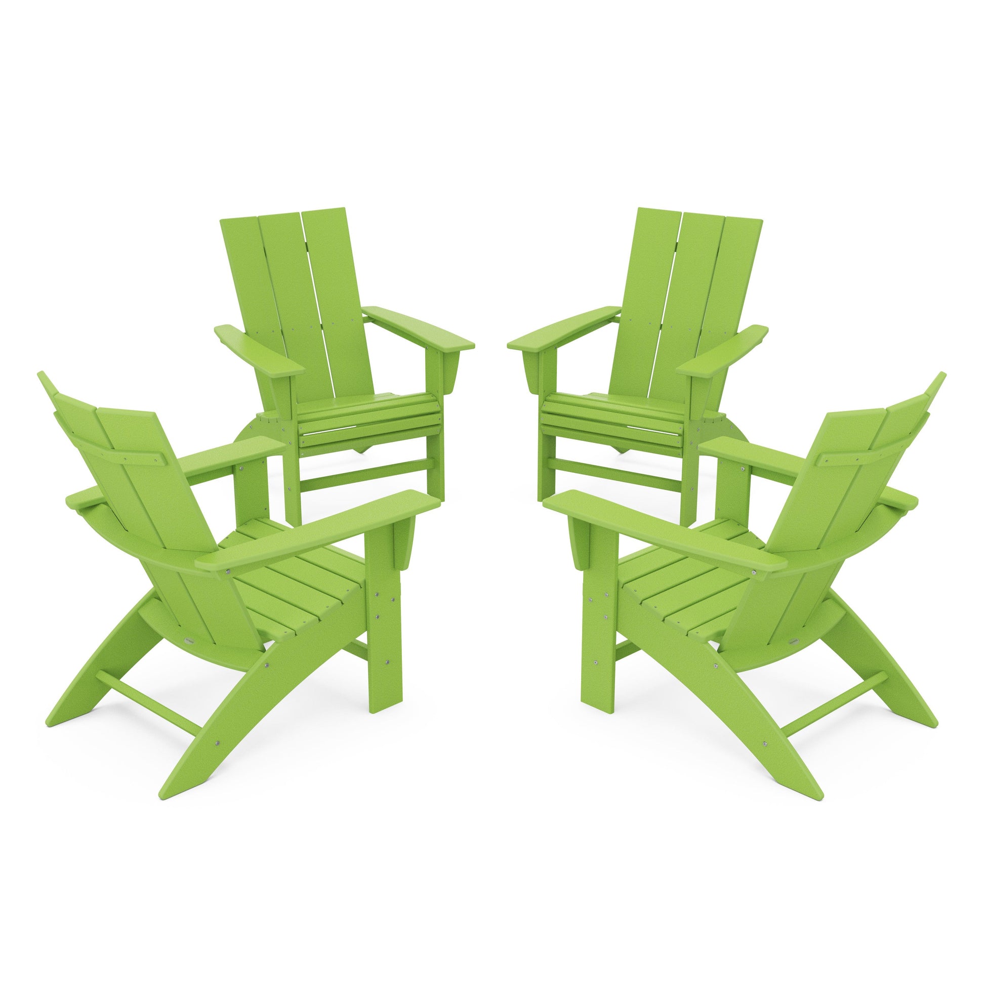 POLYWOOD 4-Piece Modern Curveback Adirondack Conversation Set — Lime