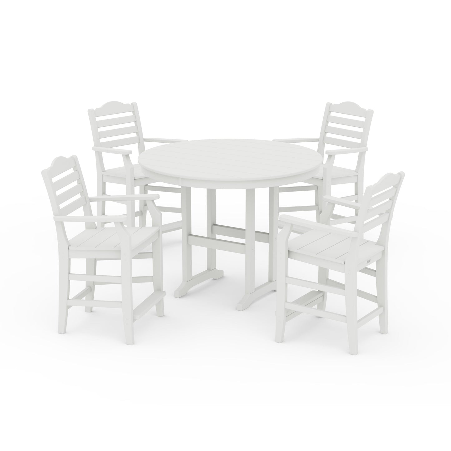 POLYWOOD Savannah 5-Piece Round Farmhouse Counter Set — Vintage White