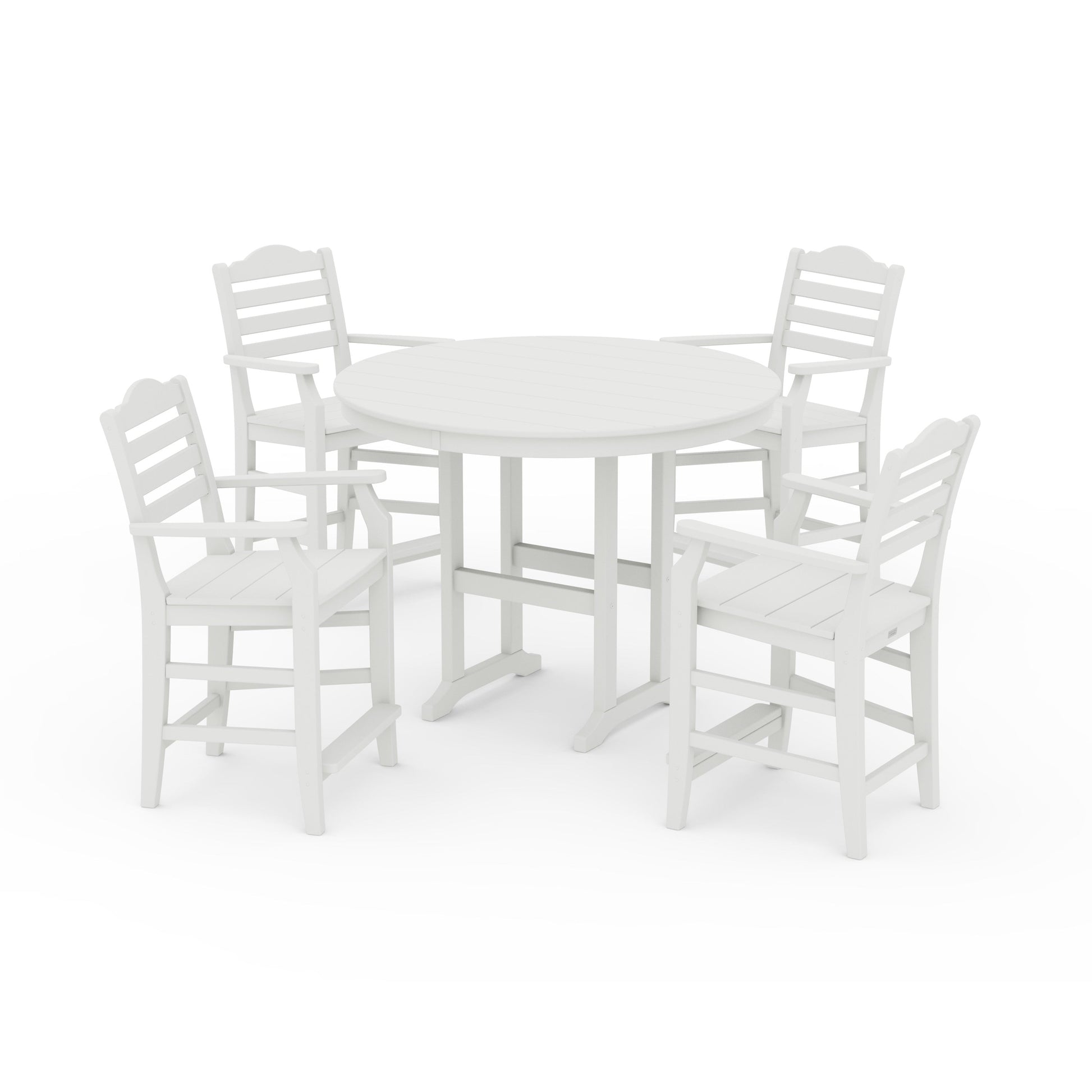 POLYWOOD Savannah 5-Piece Round Farmhouse Counter Set — Vintage White