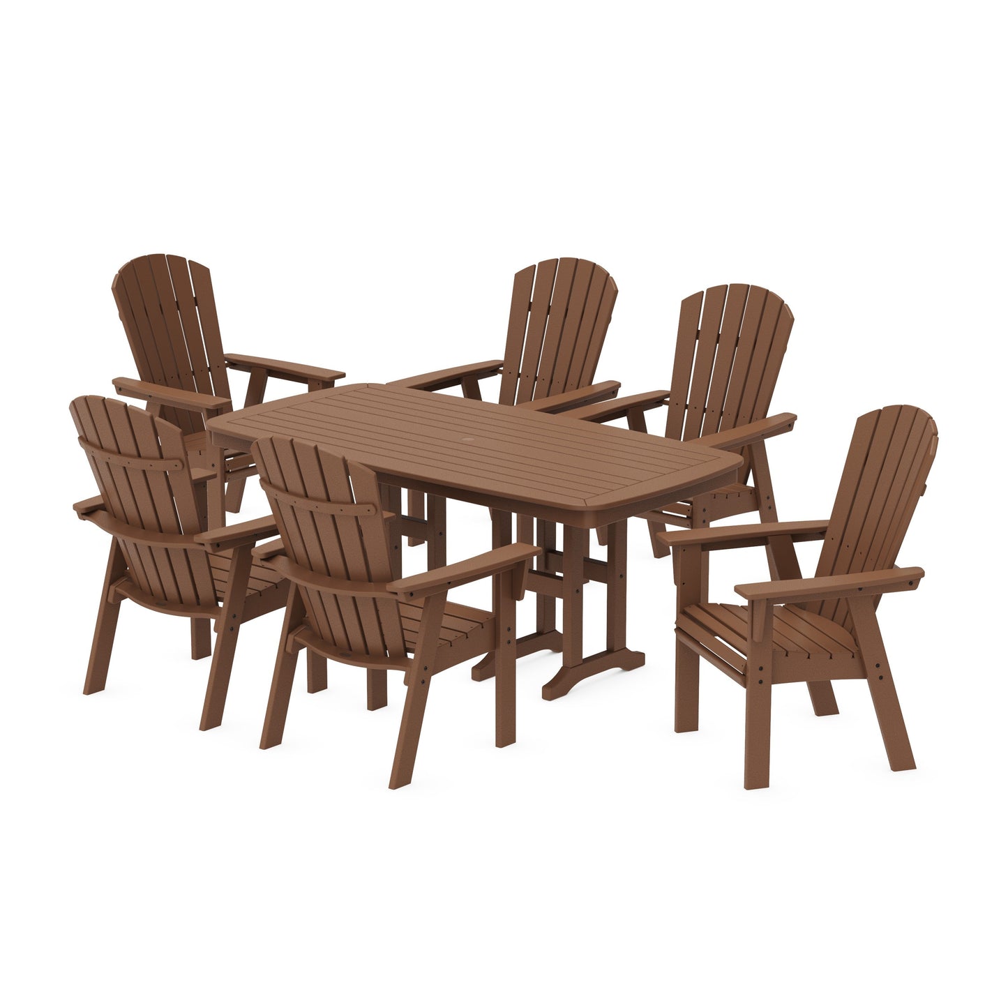 POLYWOOD Nautical Curveback Adirondack 7-Piece Dining Set — Teak