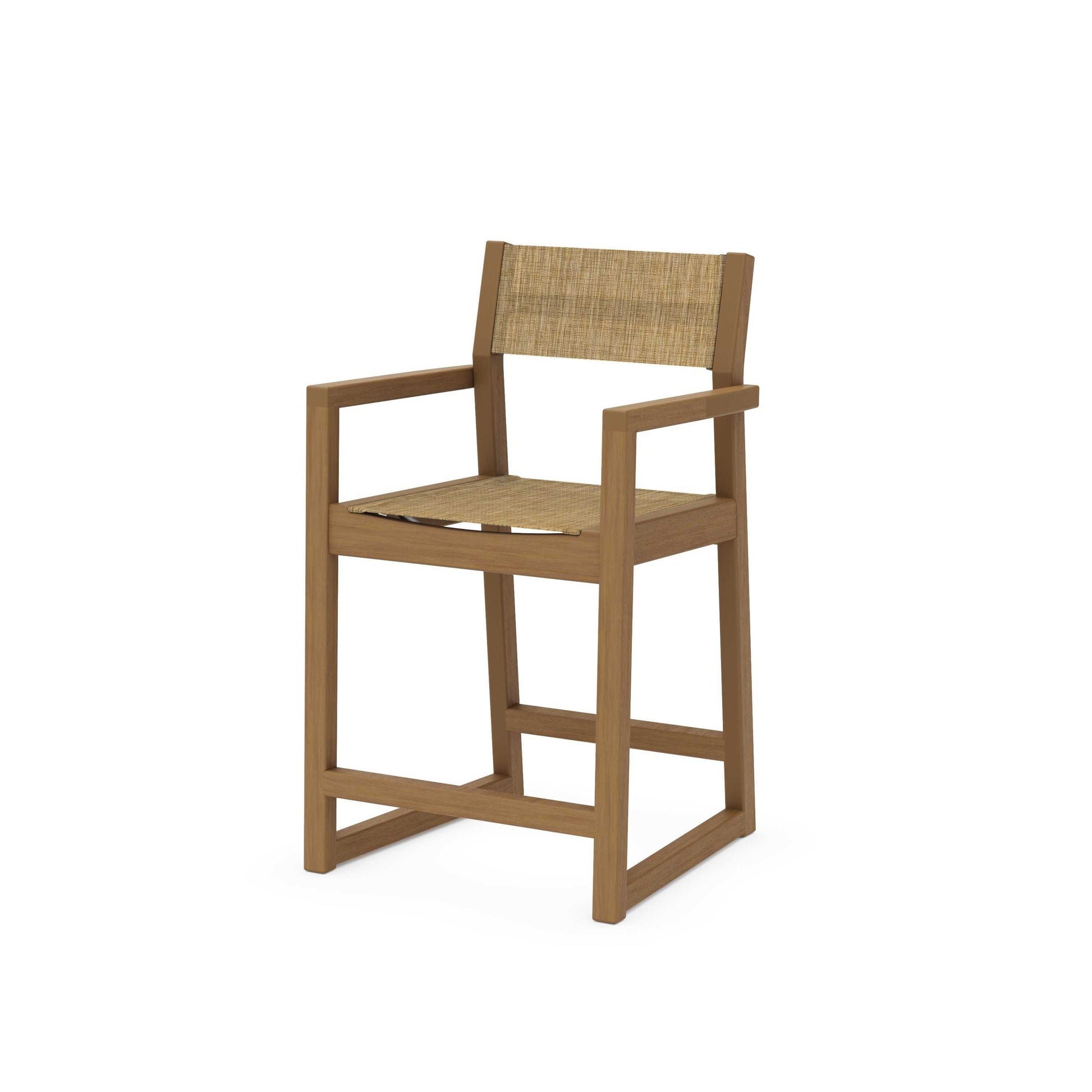 POLYWOOD EDGE Sling Counter Arm Chair — Natural / Burlap Sling