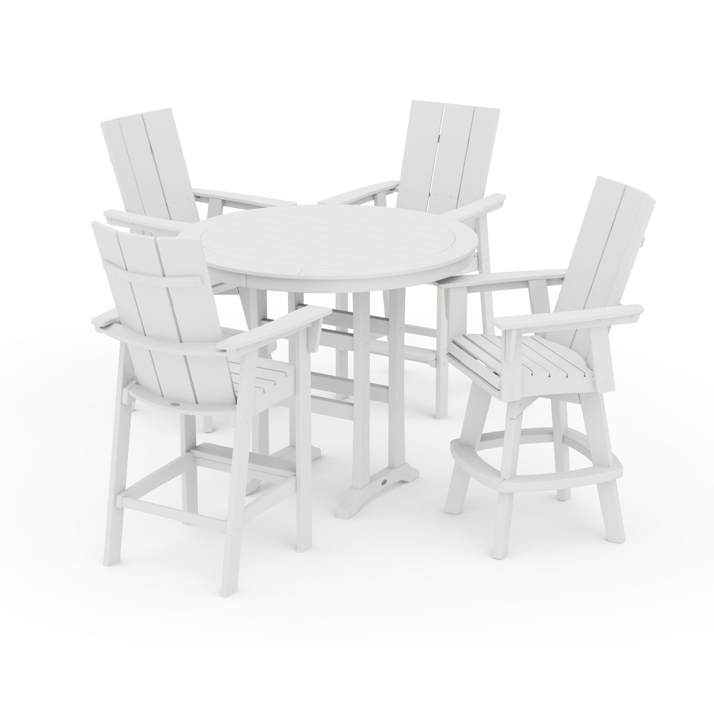 POLYWOOD Modern Adirondack 5-Piece Nautical Trestle Round Bar Set with Swivels — Vintage White