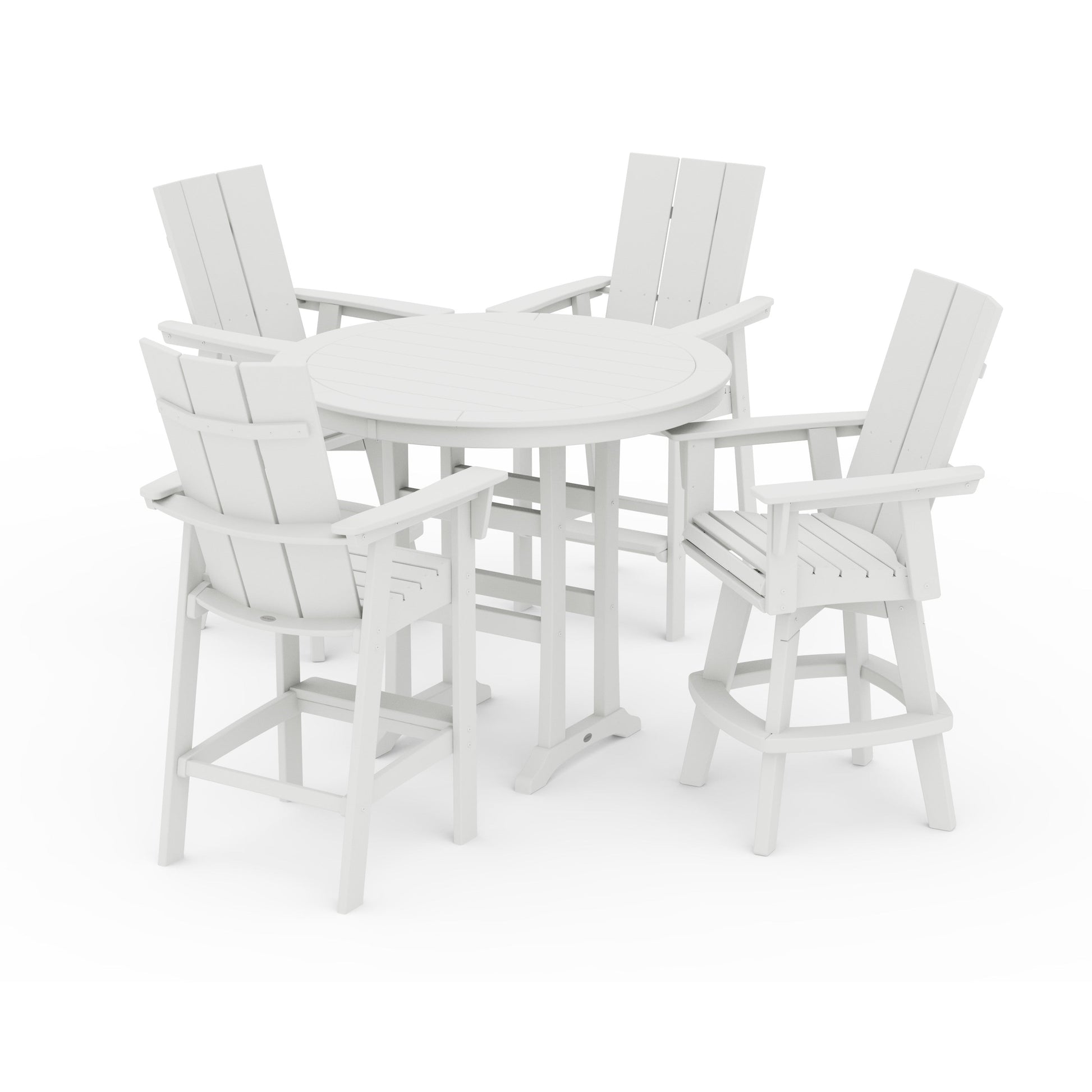 POLYWOOD Modern Adirondack 5-Piece Nautical Trestle Round Bar Set with Swivels — Vintage White
