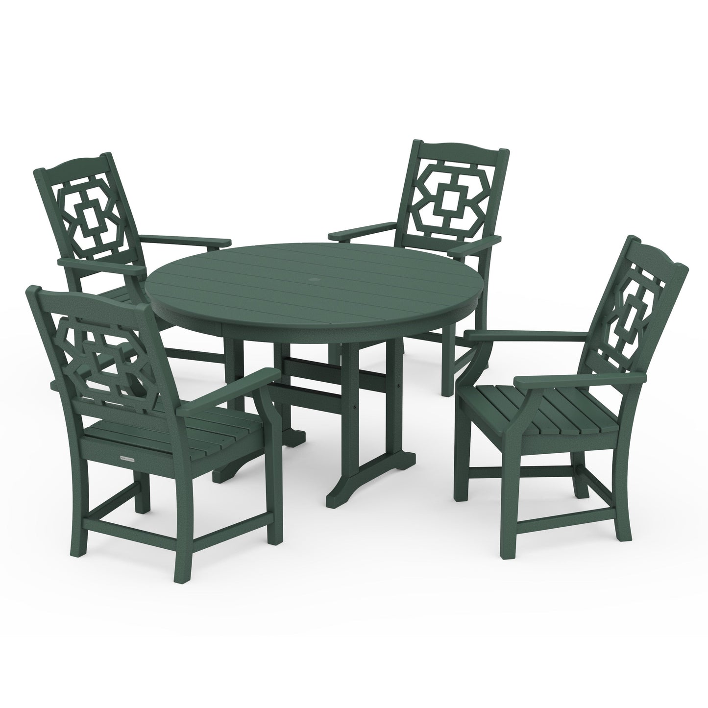 POLYWOOD Chinoiserie 5-Piece Round Farmhouse Dining Set — Green