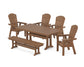 POLYWOOD Nautical Curveback Adirondack 6-Piece Farmhouse Dining Set with Trestle Legs and Bench — Teak