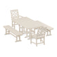 POLYWOOD Chinoiserie 5-Piece Farmhouse Dining Set with Benches — Sand