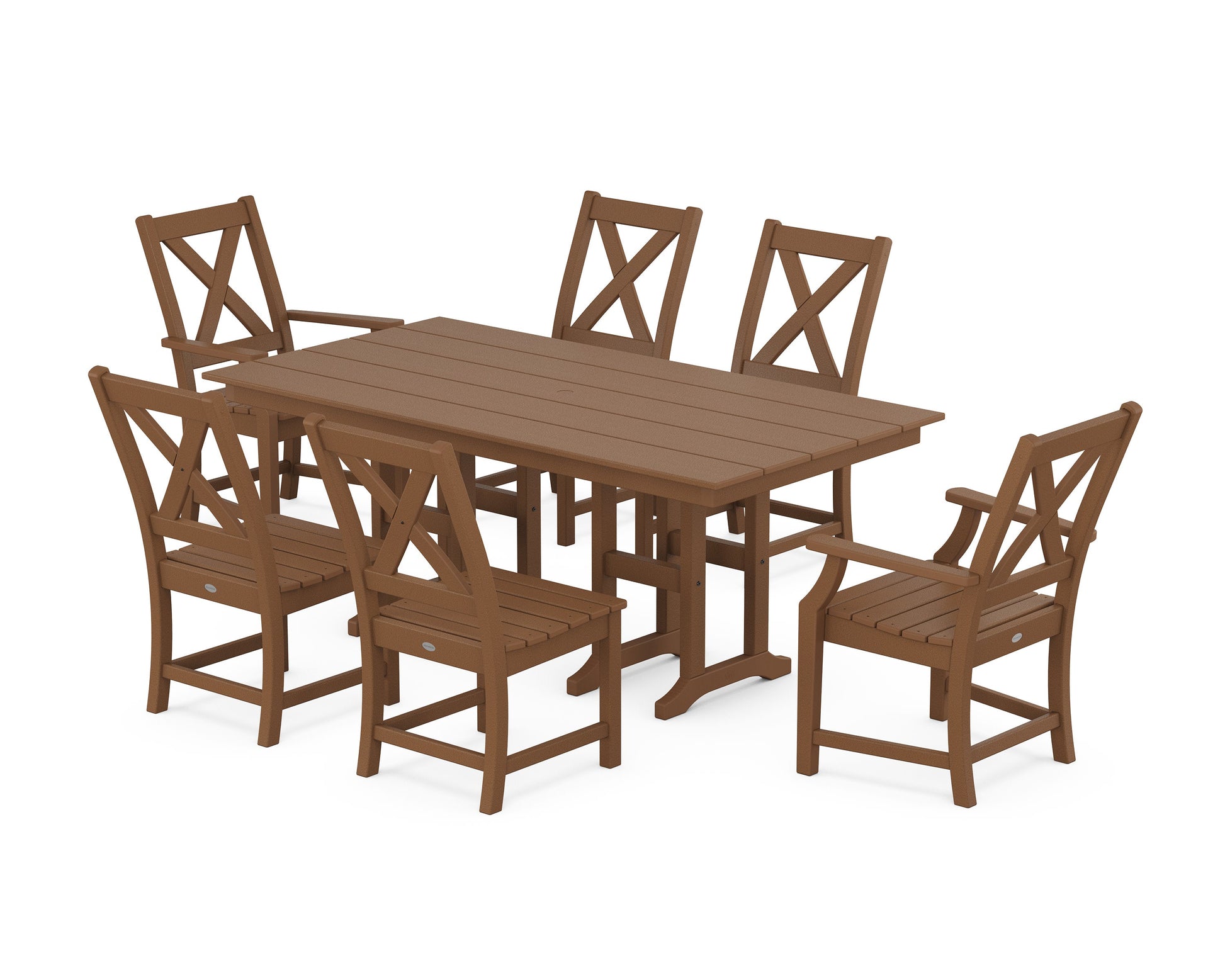 POLYWOOD Braxton 7-Piece Farmhouse Dining Set — Teak