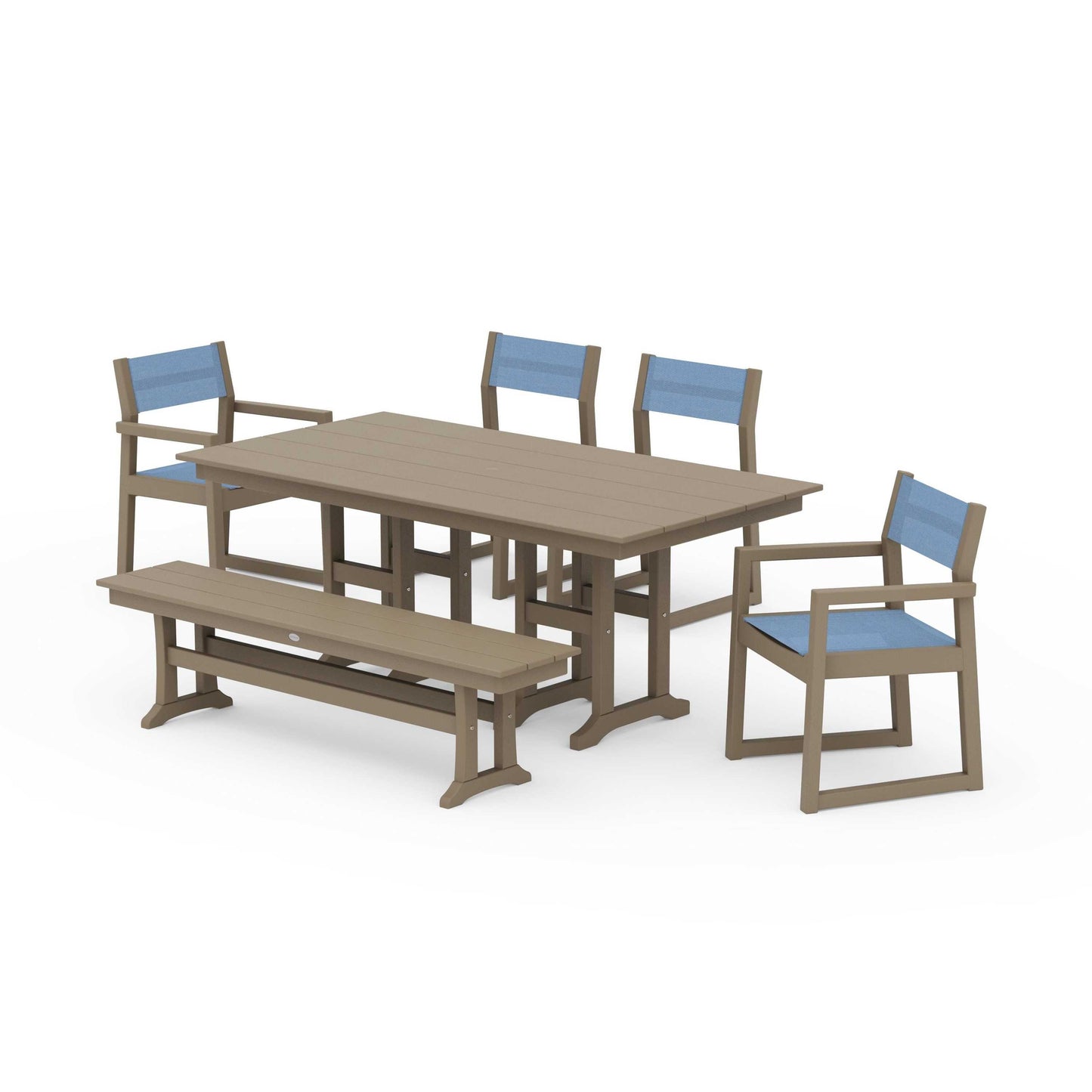 POLYWOOD EDGE Sling 6-Piece Farmhouse Dining Set — Vintage Sahara / Poolside Sling