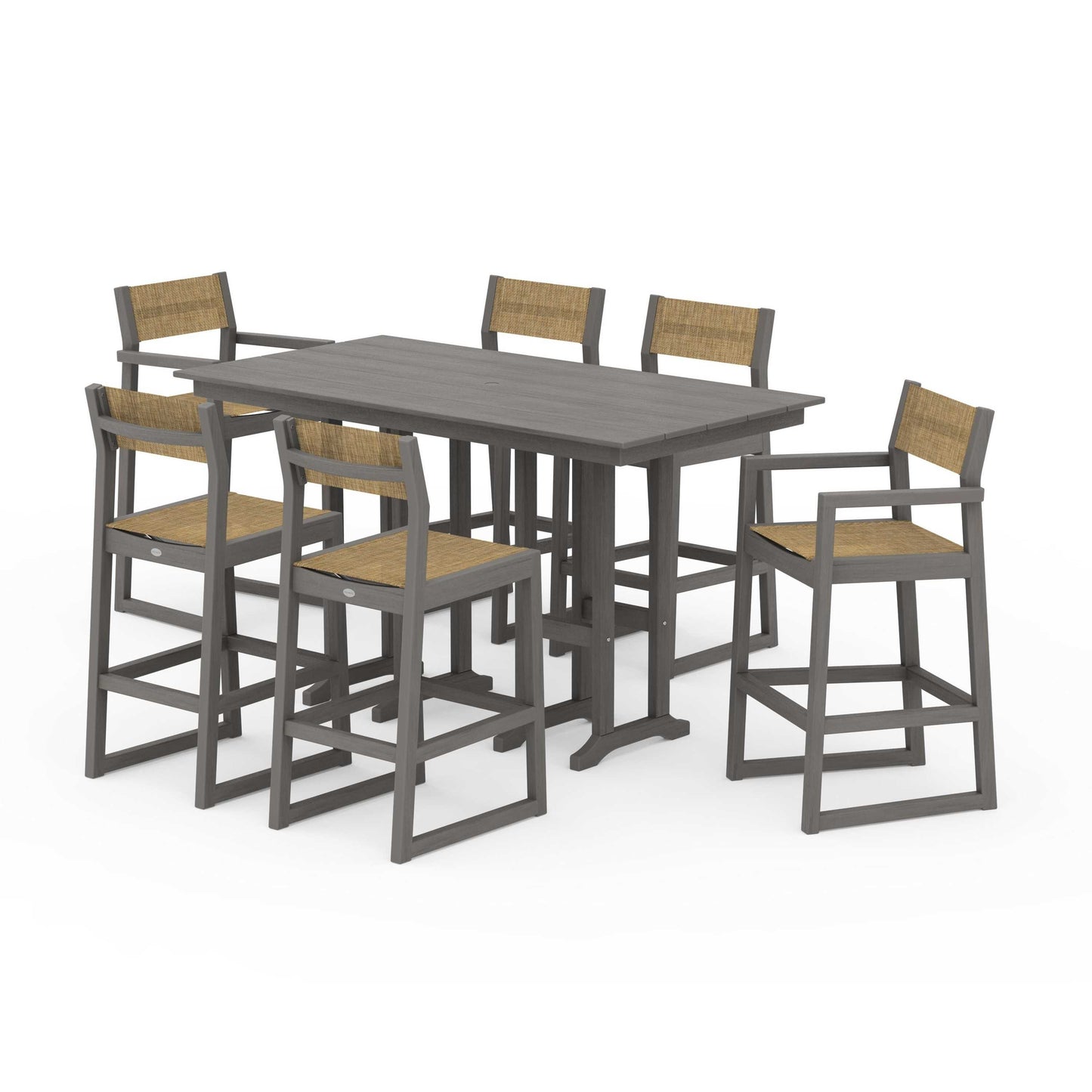 POLYWOOD EDGE Sling 7-Piece Farmhouse Bar Set — Driftwood / Burlap Sling