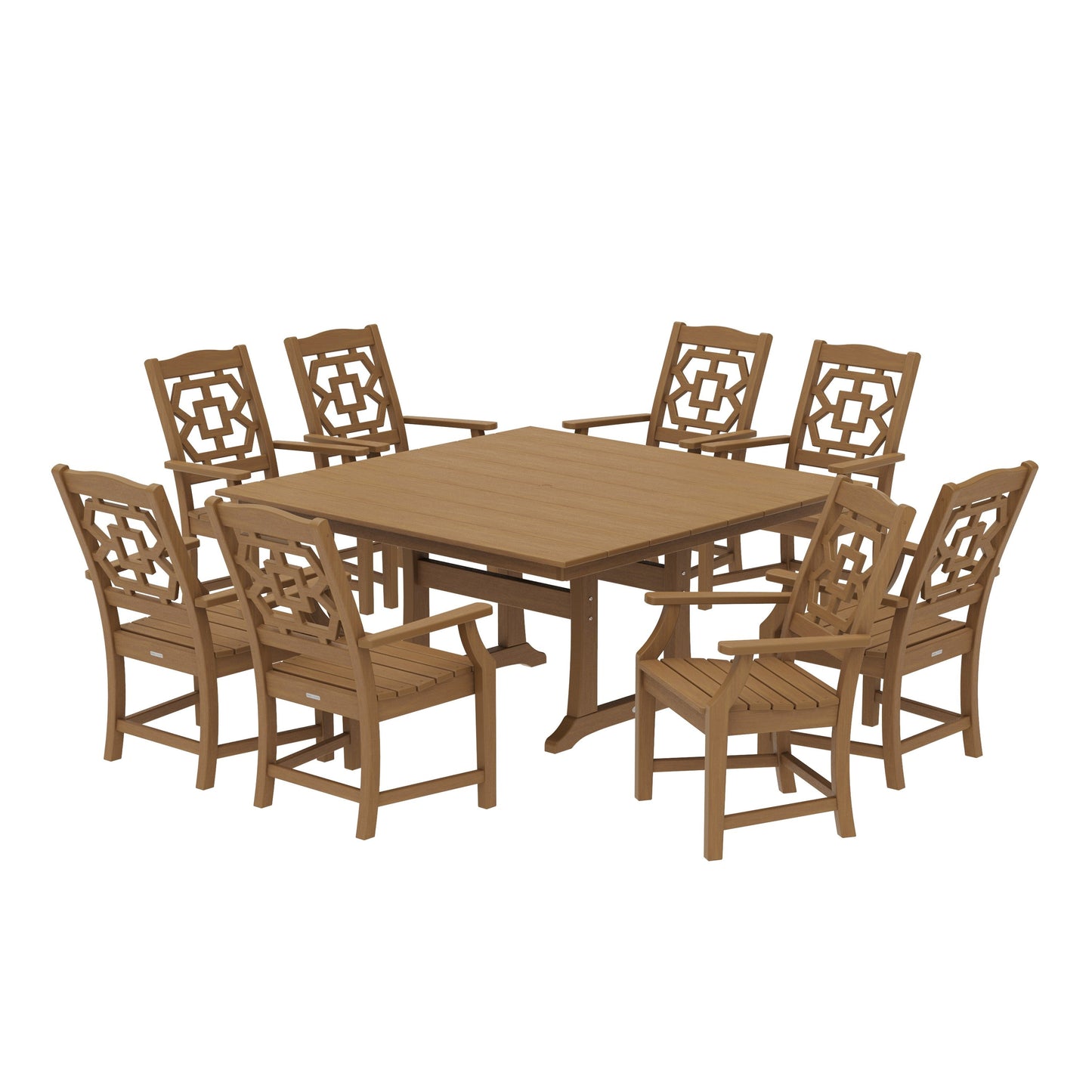 POLYWOOD Chinoiserie 9-Piece Square Farmhouse Dining Set with Trestle Legs — Natural