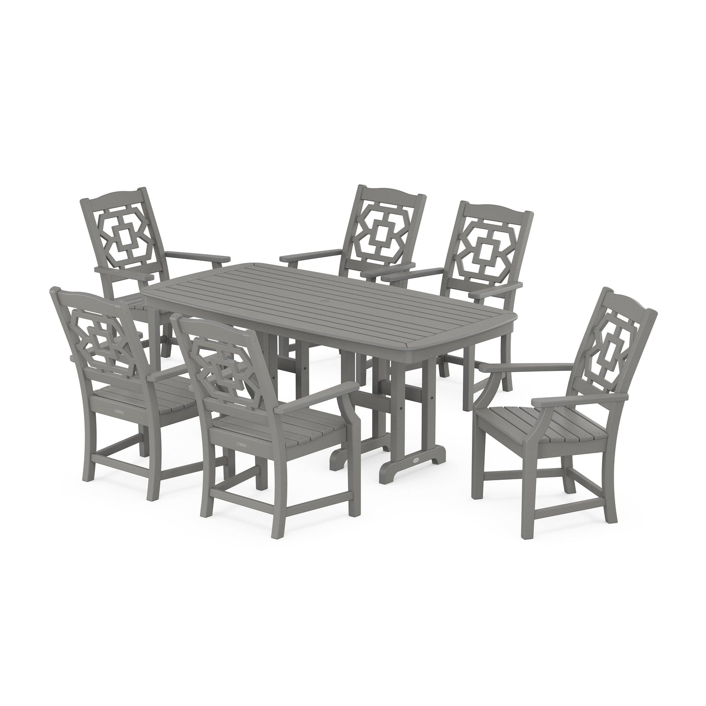POLYWOOD Chinoiserie Arm Chair 7-Piece Dining Set — Slate Grey
