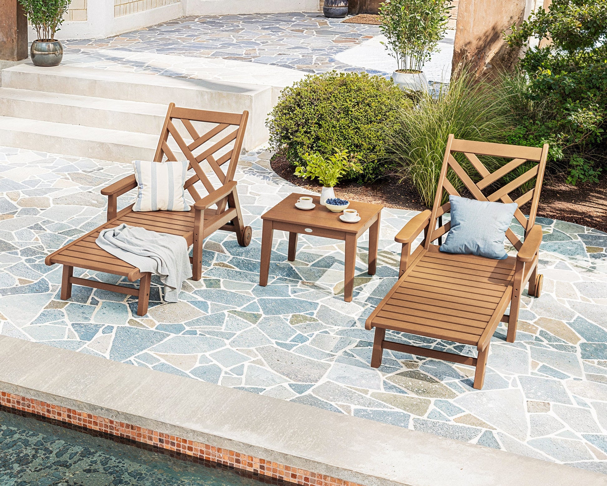 POLYWOOD Chippendale 3-Piece Chaise Set with Arms and Wheels