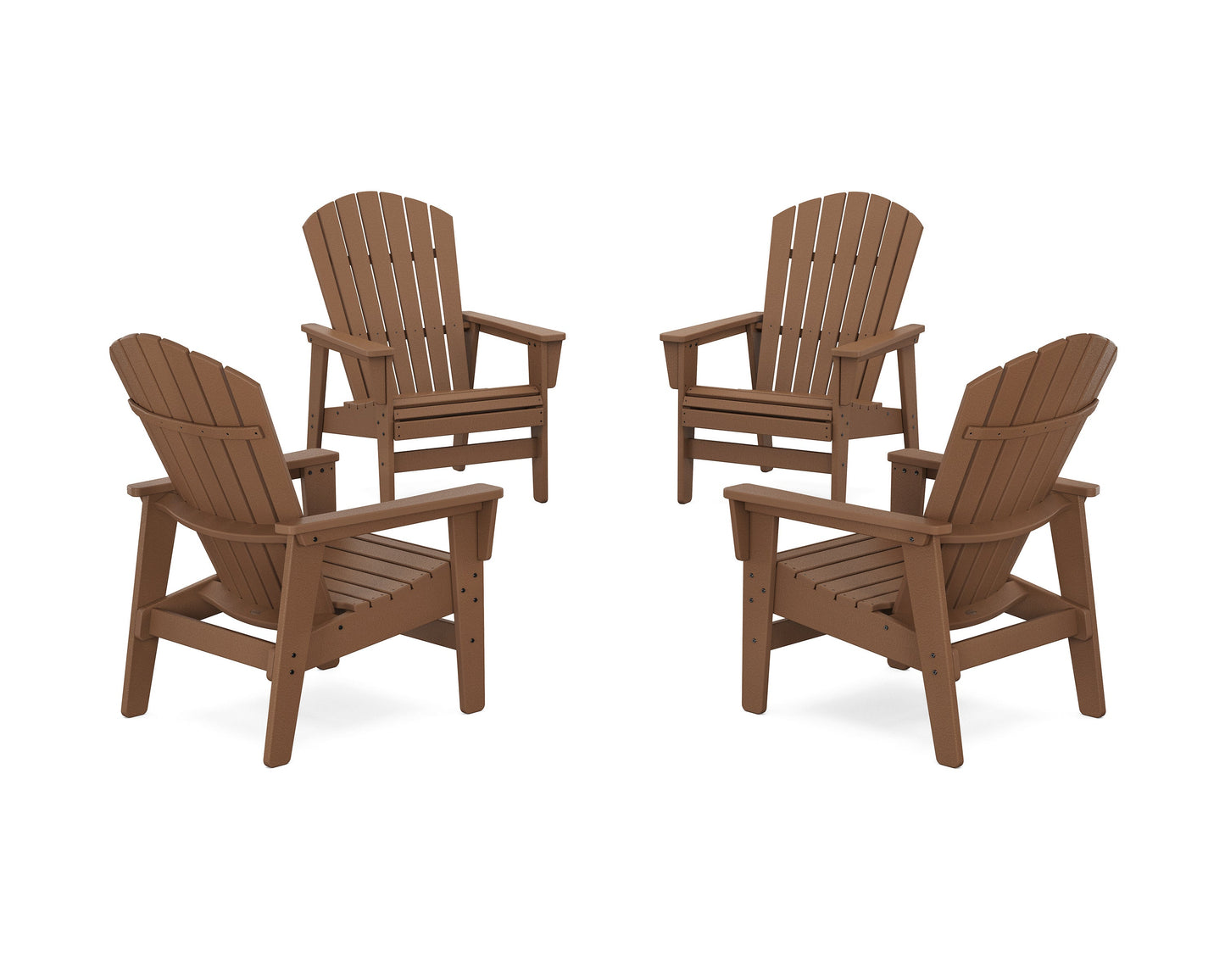 POLYWOOD 4-Piece Nautical Grand Upright Adirondack Chair Conversation Set — Teak