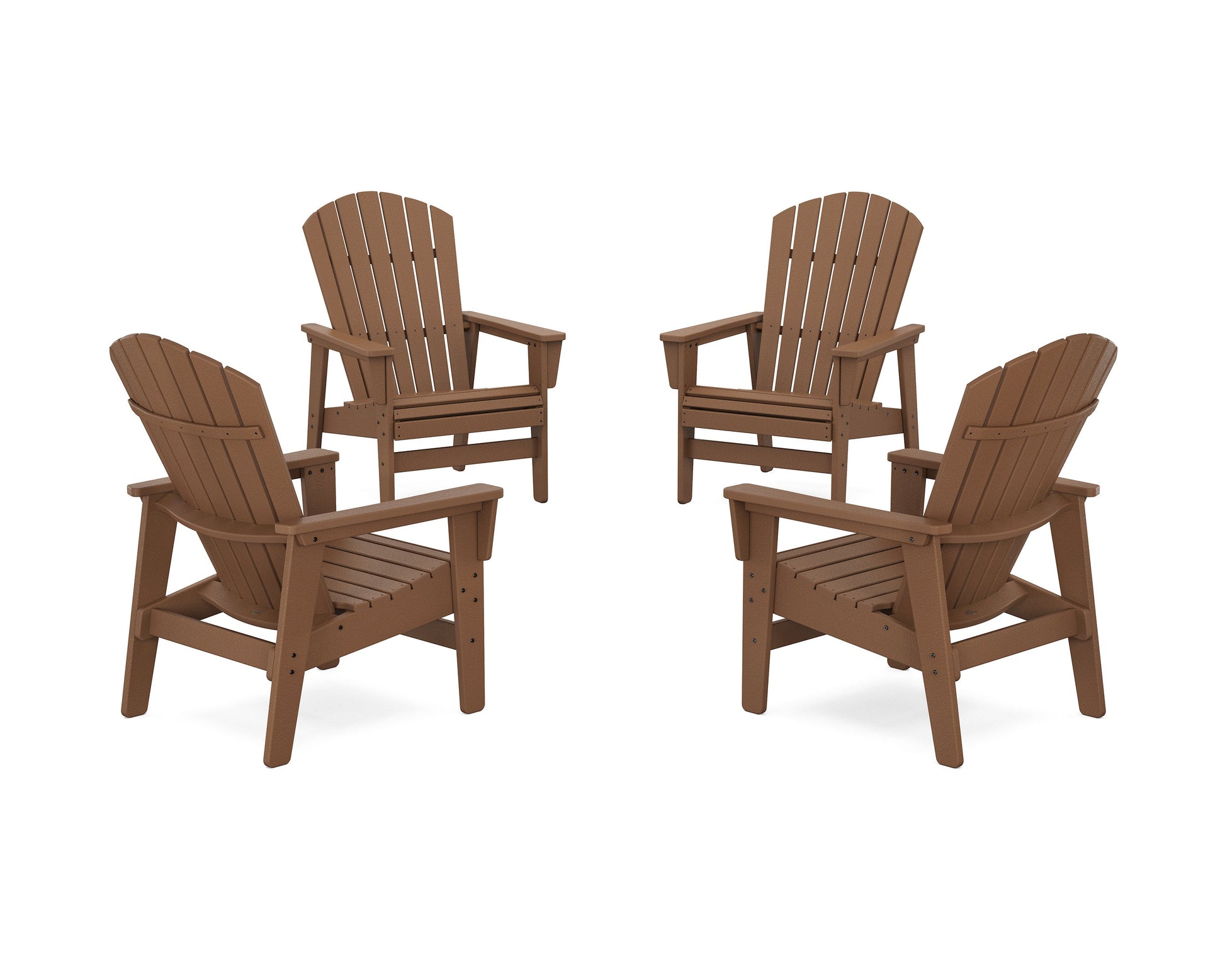 POLYWOOD 4-Piece Nautical Grand Upright Adirondack Chair Conversation Set — Teak