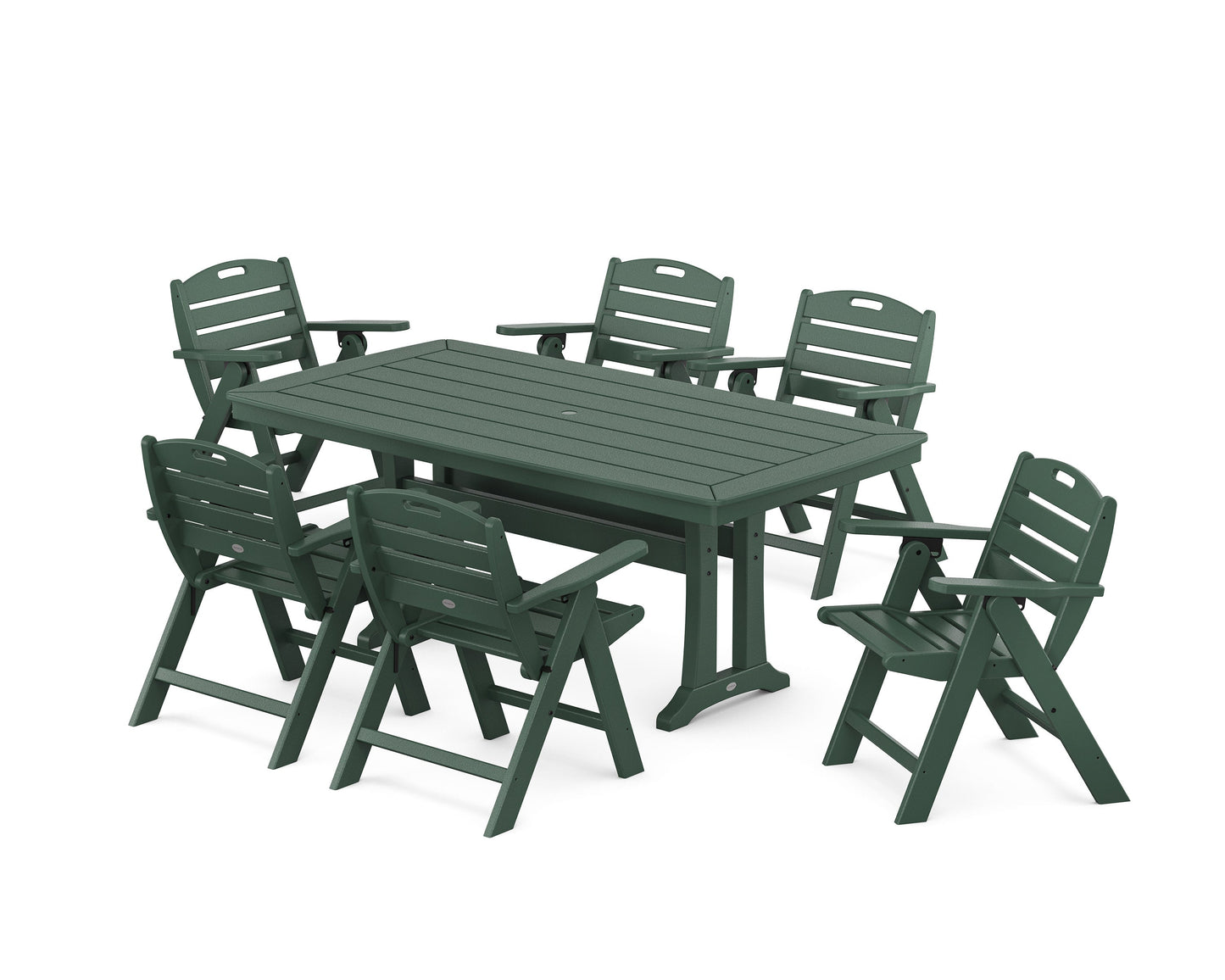 POLYWOOD Nautical Lowback 7-Piece Dining Set with Trestle Legs — Green