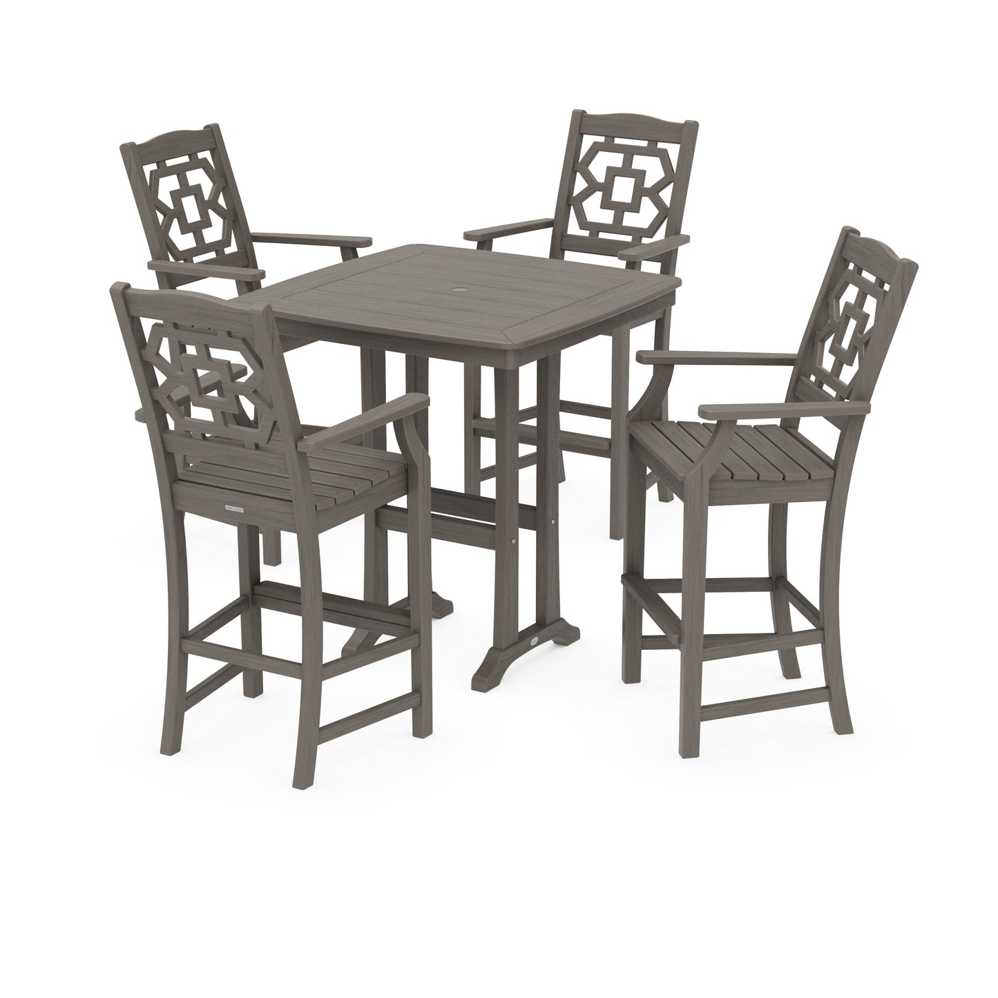 POLYWOOD Chinoiserie 5-Piece Bar Set with Trestle Legs — Driftwood
