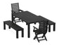 POLYWOOD Captain Folding Chair 5-Piece Parsons Dining Set with Benches — Black