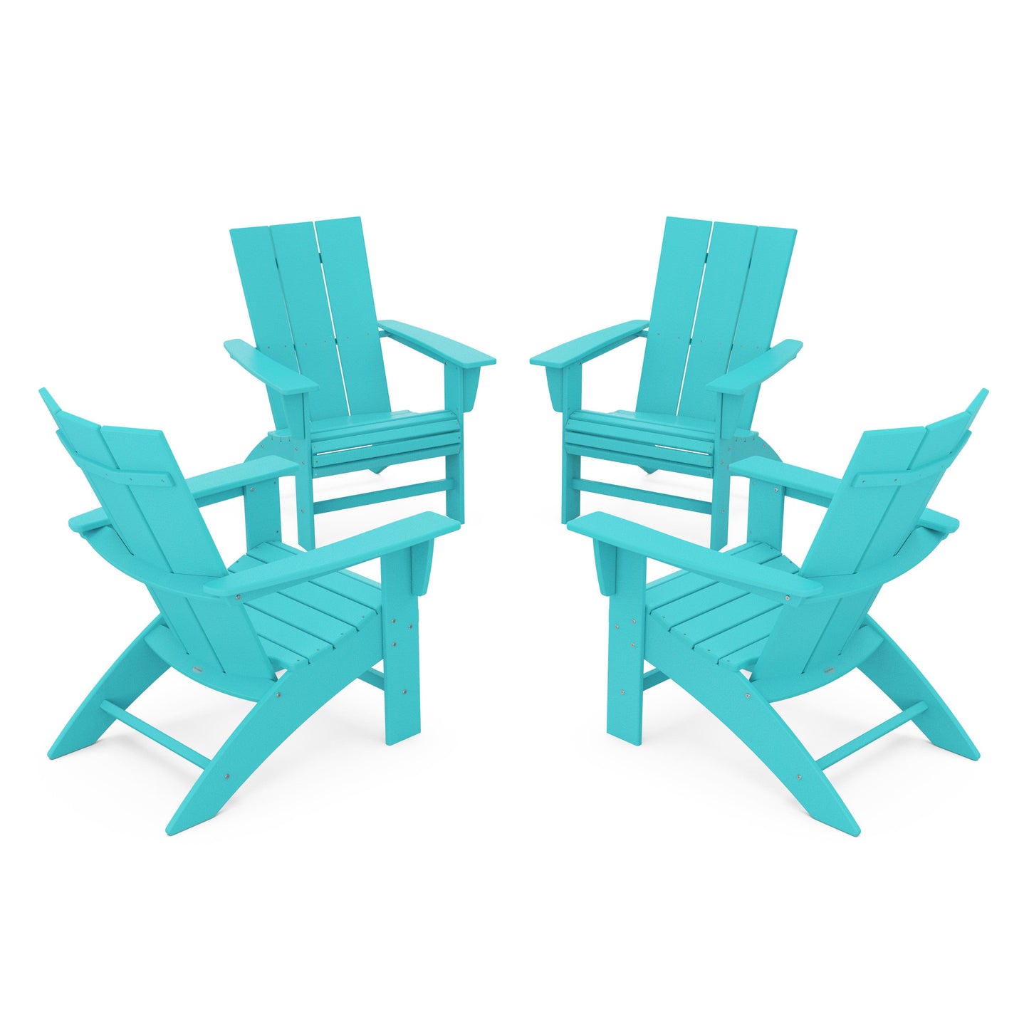 POLYWOOD 4-Piece Modern Curveback Adirondack Conversation Set — Aruba