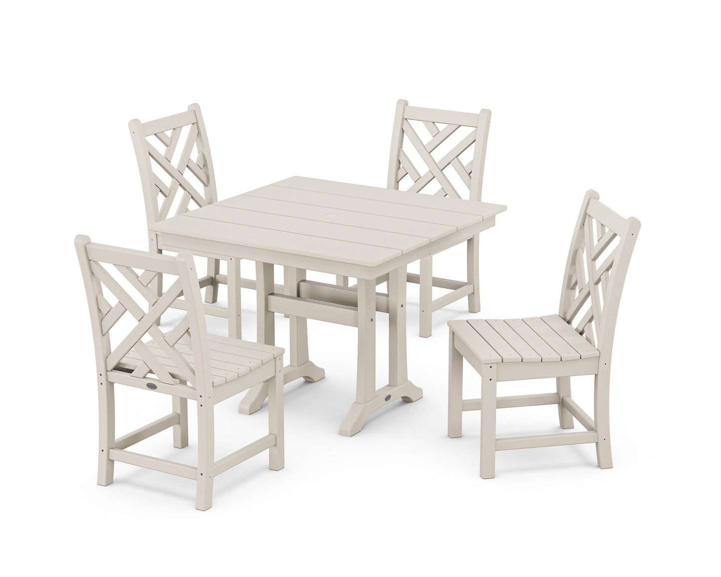 POLYWOOD Chippendale 5-Piece Farmhouse Trestle Side Chair Dining Set — Sand