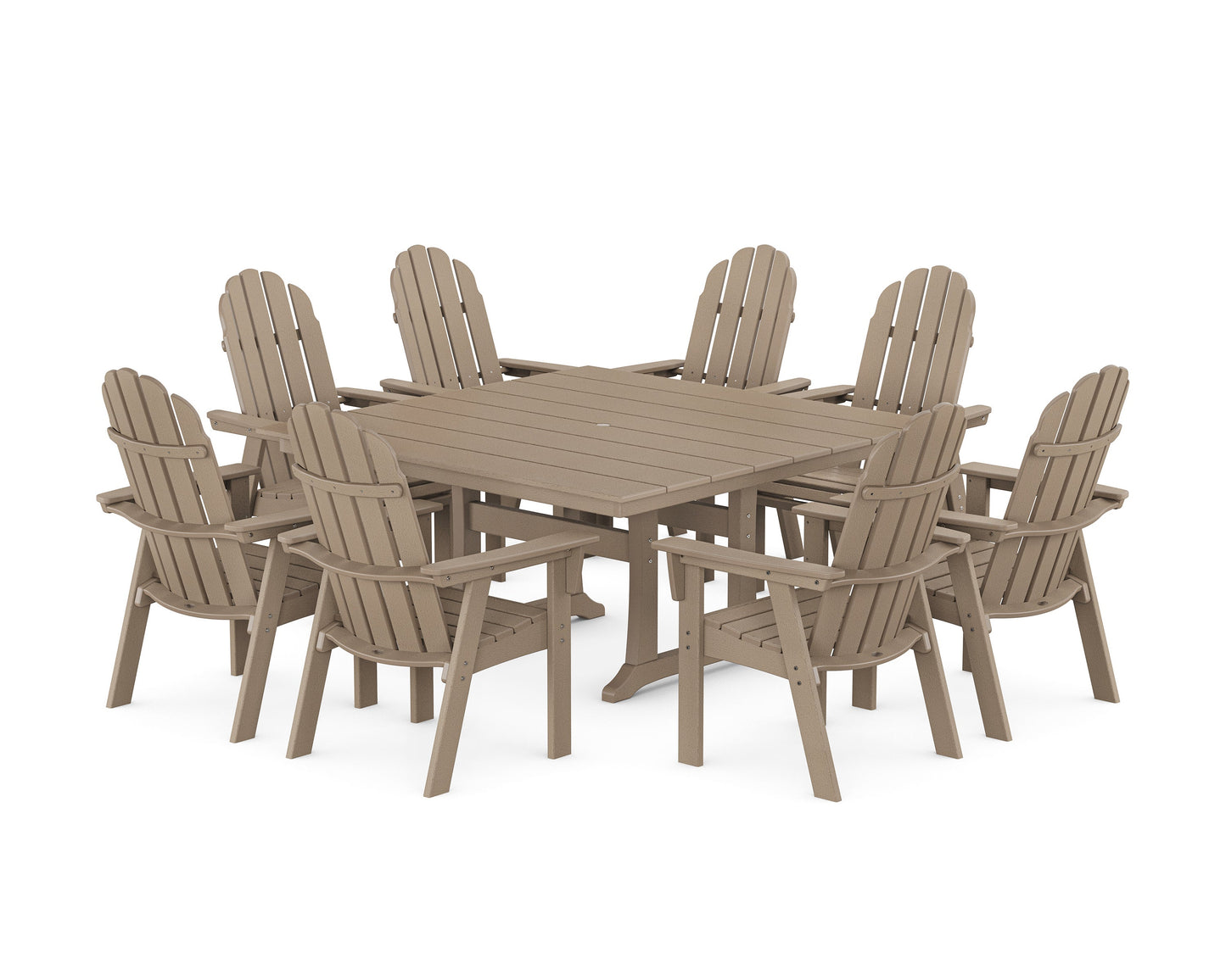 POLYWOOD Vineyard Curveback Adirondack 9-Piece Square Farmhouse Dining Set with Trestle Legs — Vintage Sahara