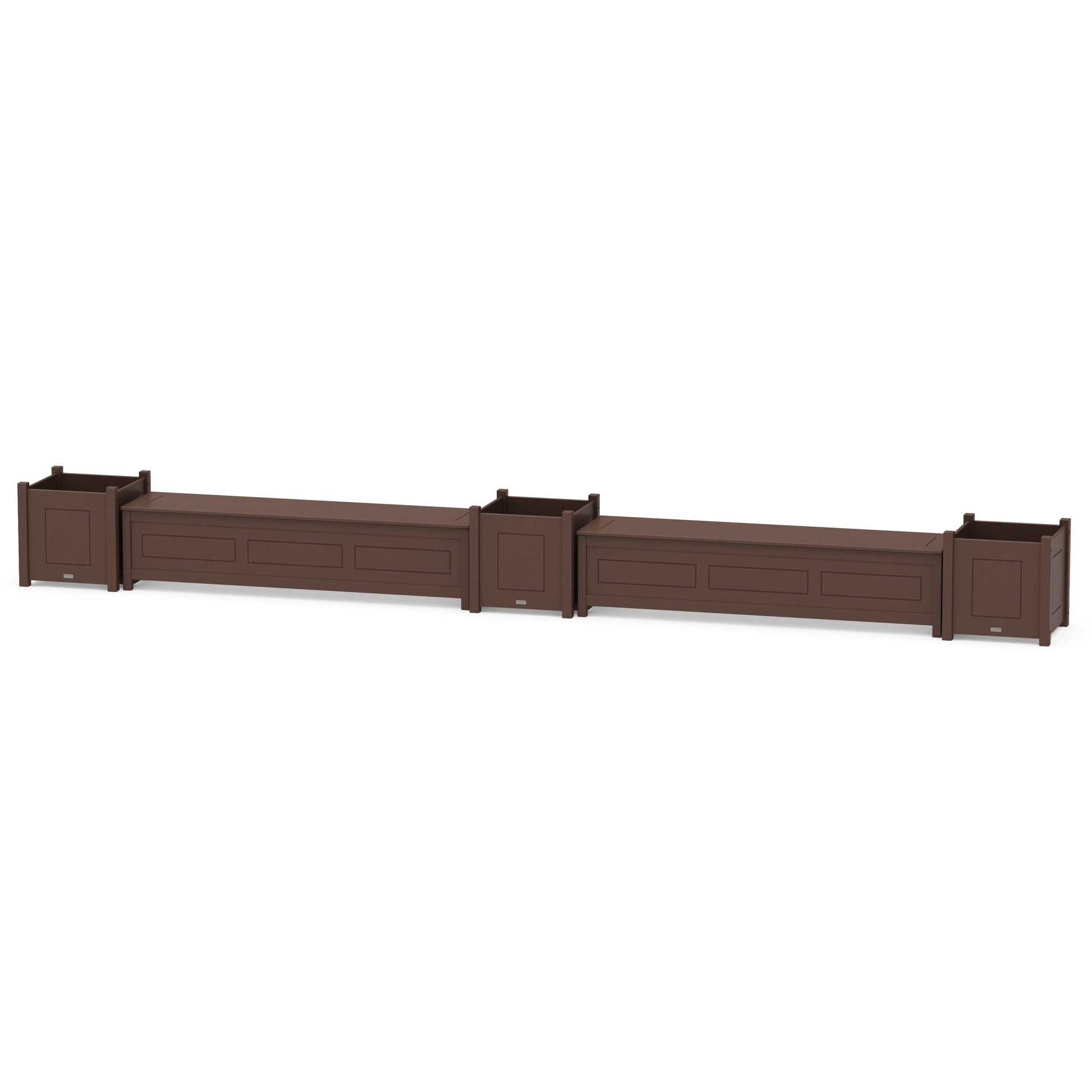 POLYWOOD 72" Country Living Straight Double Planter Storage Bench Set- Large — Mahogany