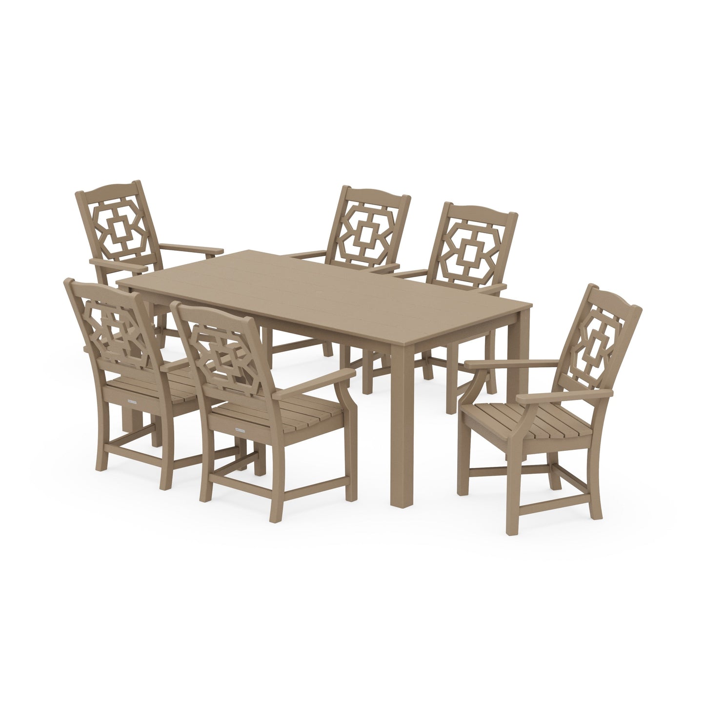 POLYWOOD Chinoiserie Arm Chair 7-Piece Parsons Dining Set — Vintage Sahara