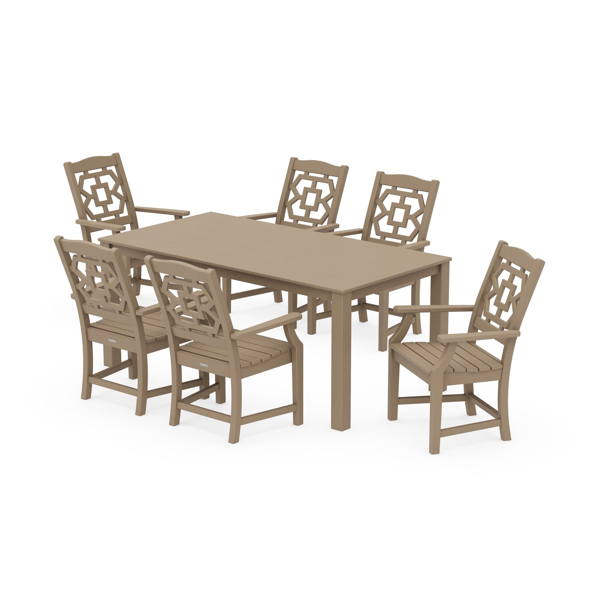 POLYWOOD Chinoiserie Arm Chair 7-Piece Parsons Dining Set — Vintage Sahara