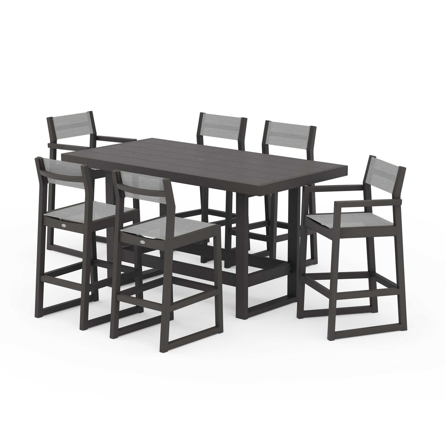 POLYWOOD EDGE Sling 7-Piece Bar Table Set — Vintage Coffee / Metallic Sling