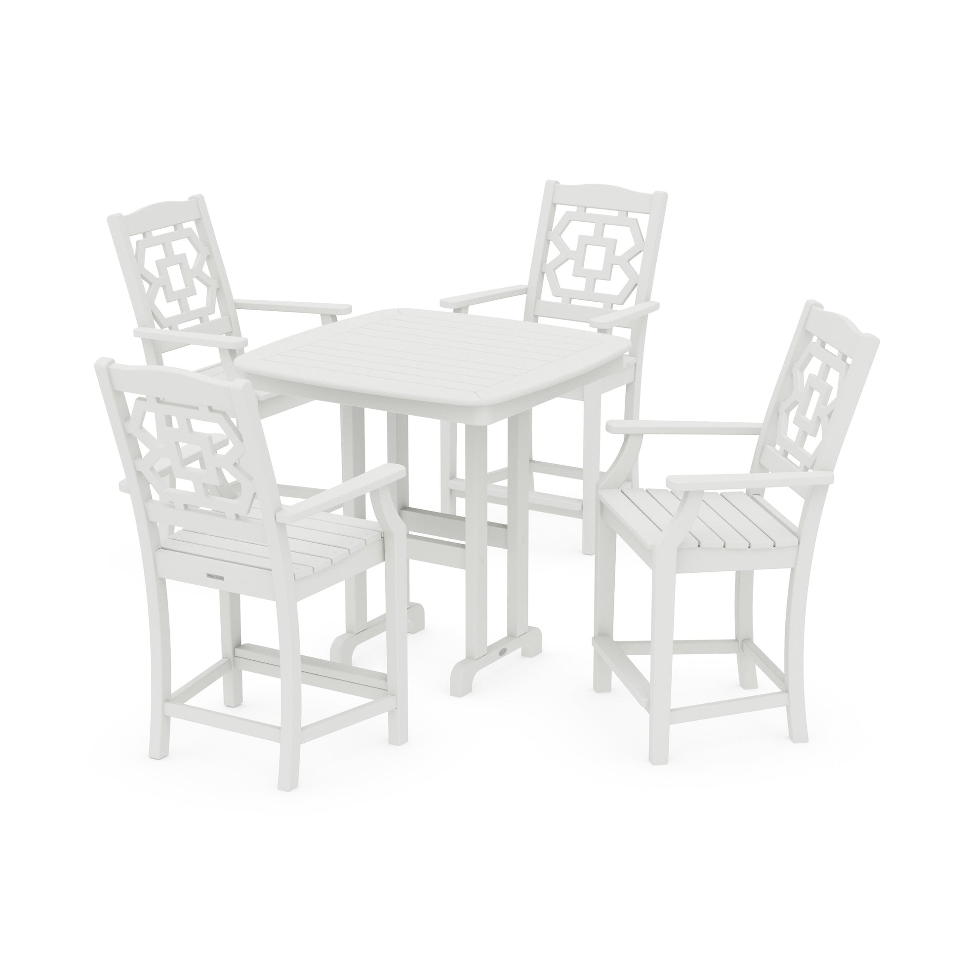 POLYWOOD Chinoiserie 5-Piece Counter Set — Vintage White