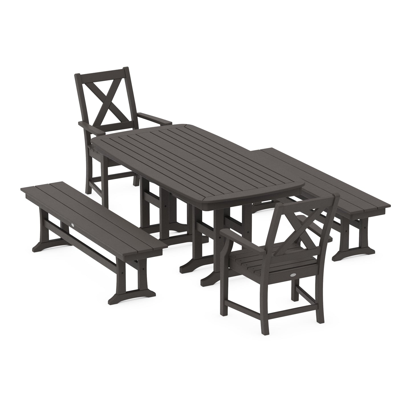 POLYWOOD Braxton 5-Piece Dining Set with Benches — Vintage Coffee