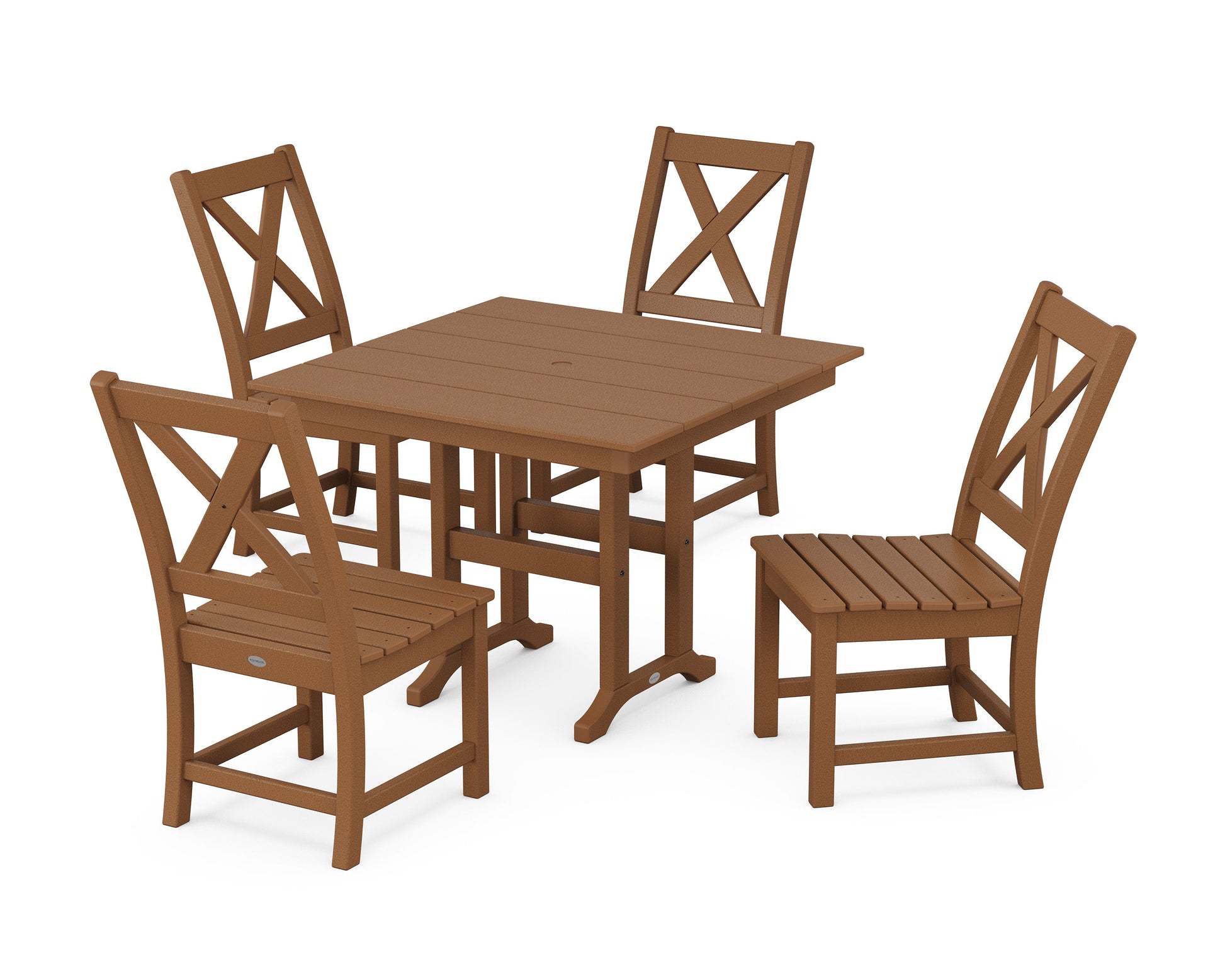 POLYWOOD Braxton Side Chair 5-Piece Farmhouse Dining Set — Teak