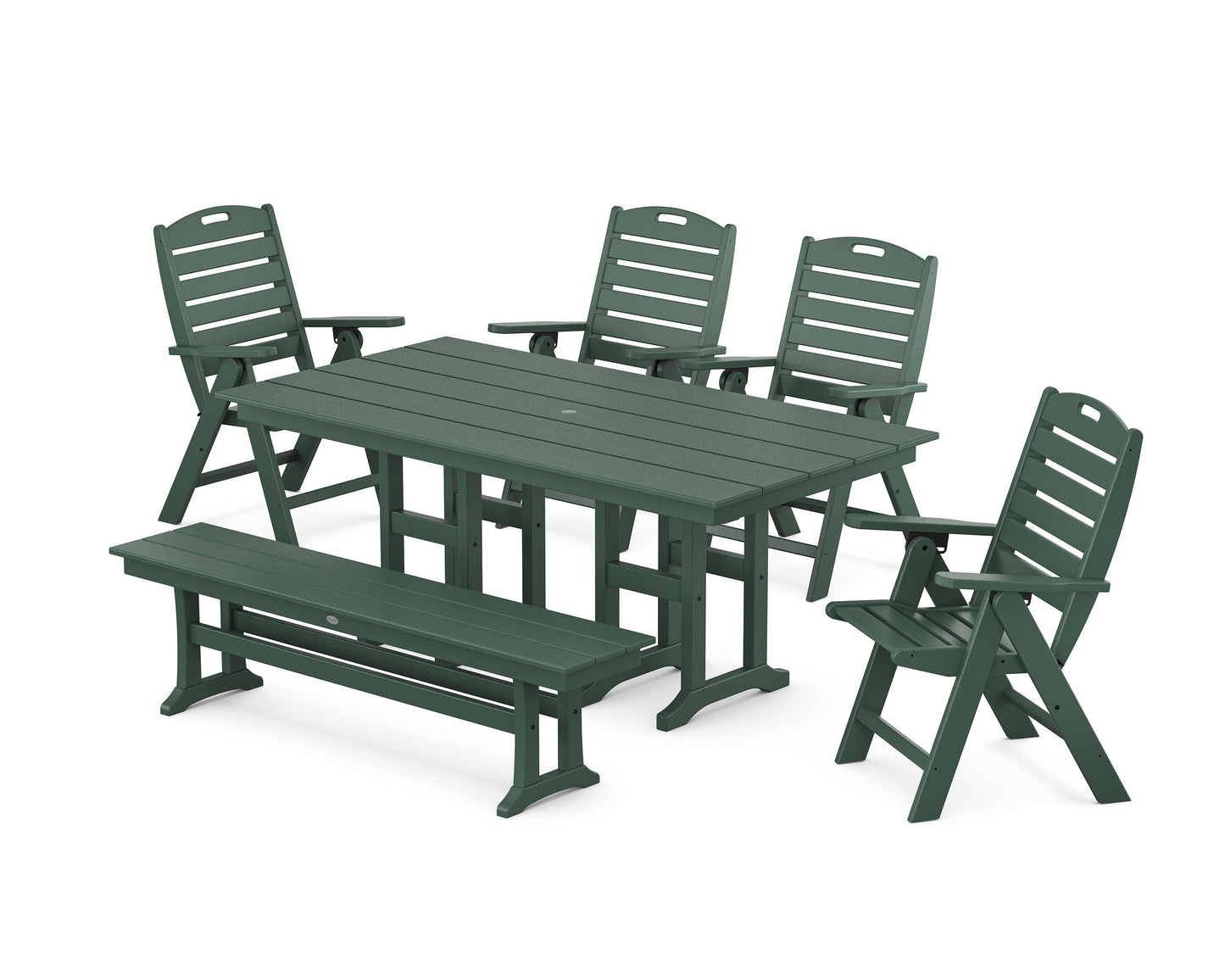 POLYWOOD Nautical Highback 6-Piece Farmhouse Dining Set with Bench — Green