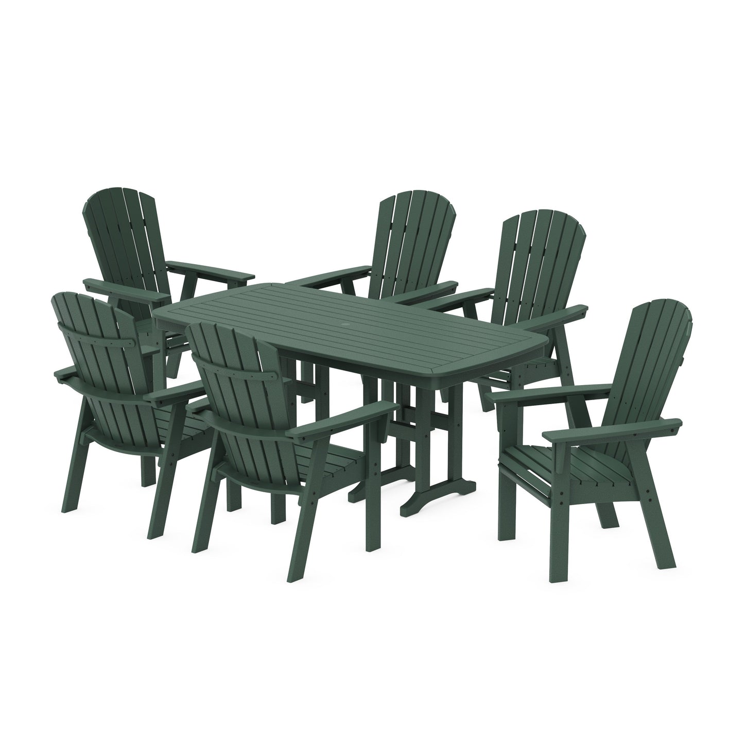POLYWOOD Nautical Curveback Adirondack 7-Piece Dining Set — Green