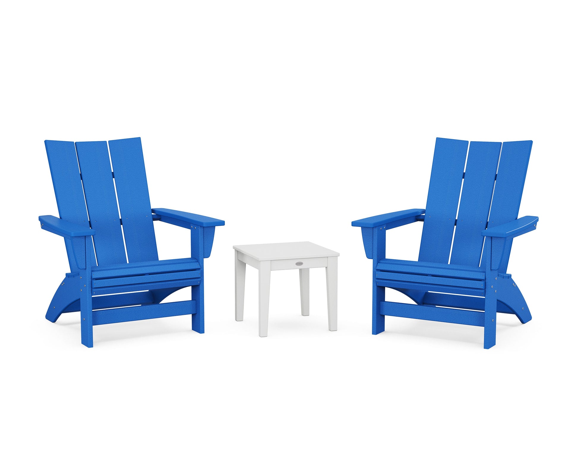 POLYWOOD 3-Piece Modern Grand Adirondack Set — Pacific Blue / White
