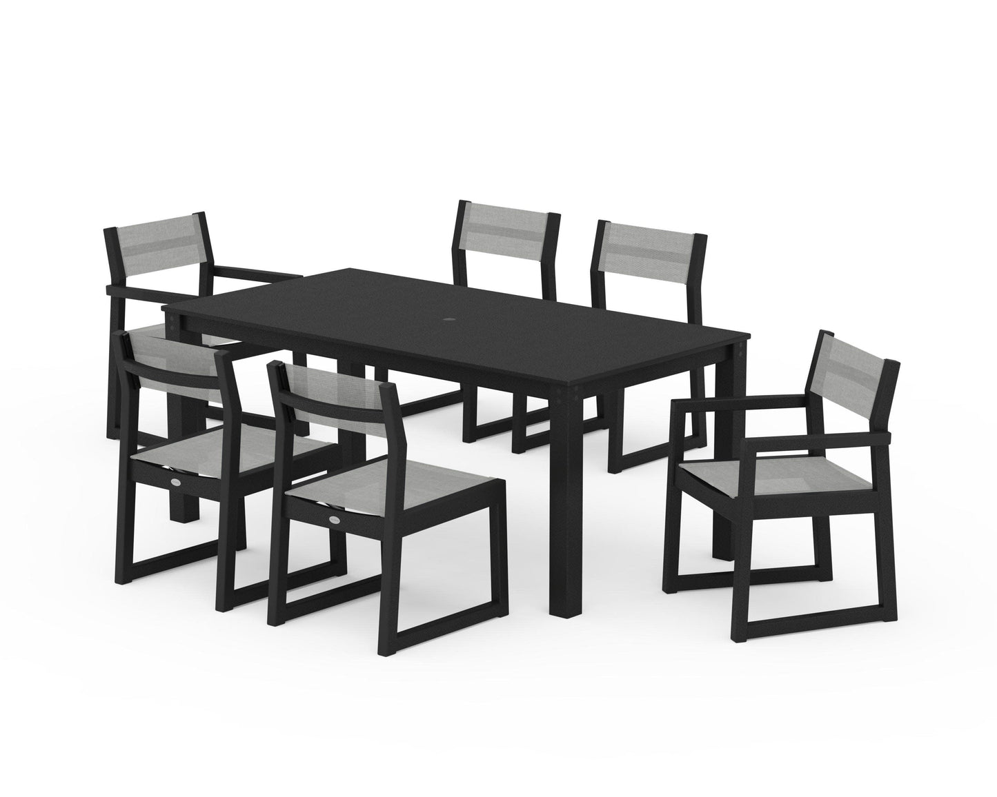 POLYWOOD EDGE Sling 7-Piece Parsons Dining Set — Black / Metallic Sling