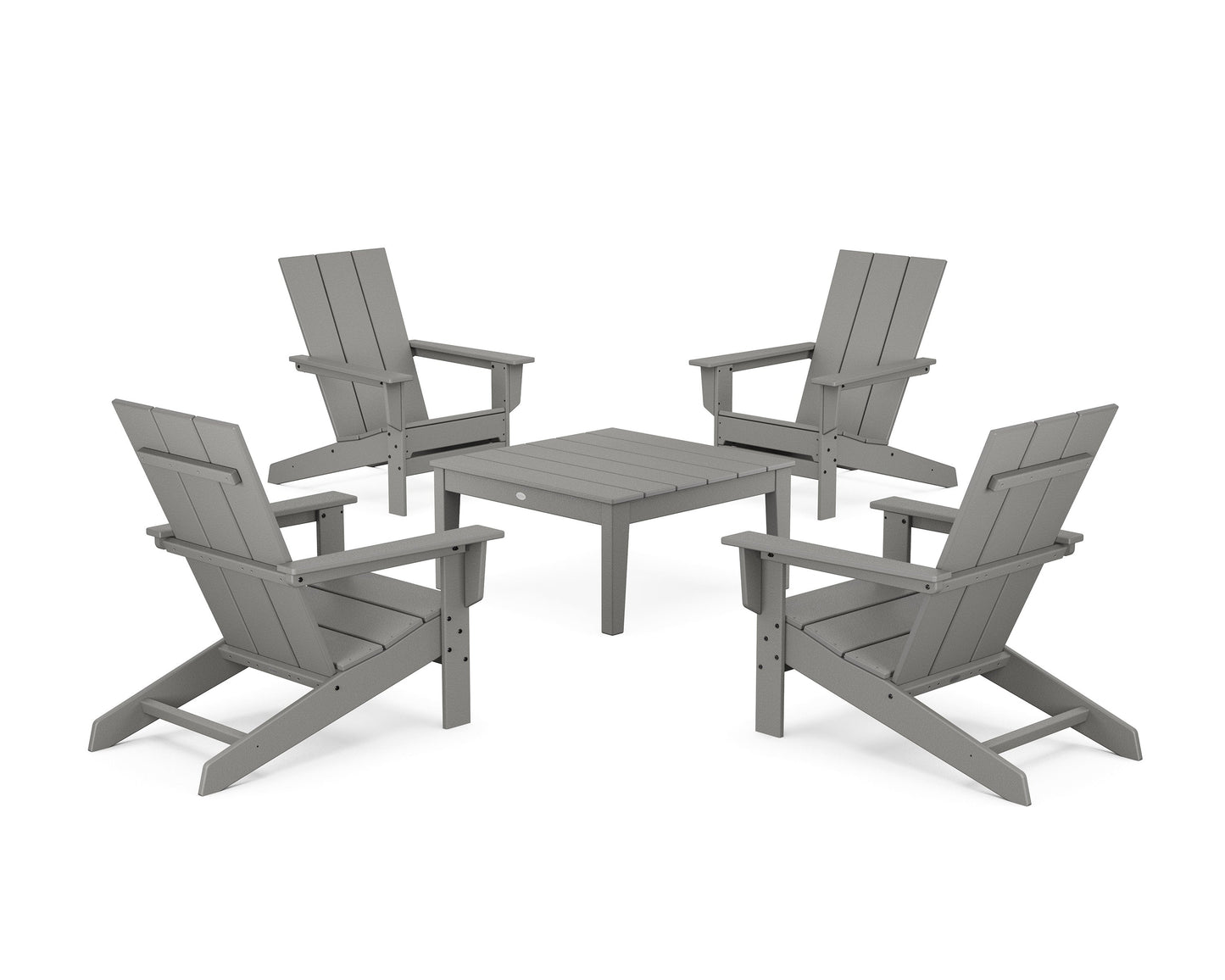 POLYWOOD 5-Piece Modern Studio Adirondack Chair Conversation Group — Slate Grey
