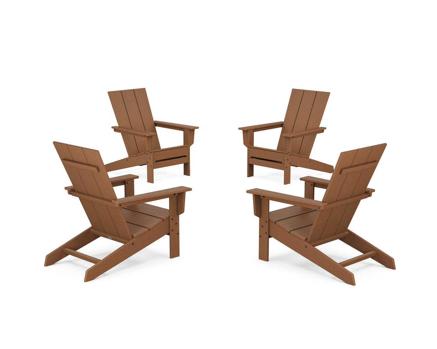 POLYWOOD 4-Piece Modern Studio Adirondack Chair Conversation Set — Teak