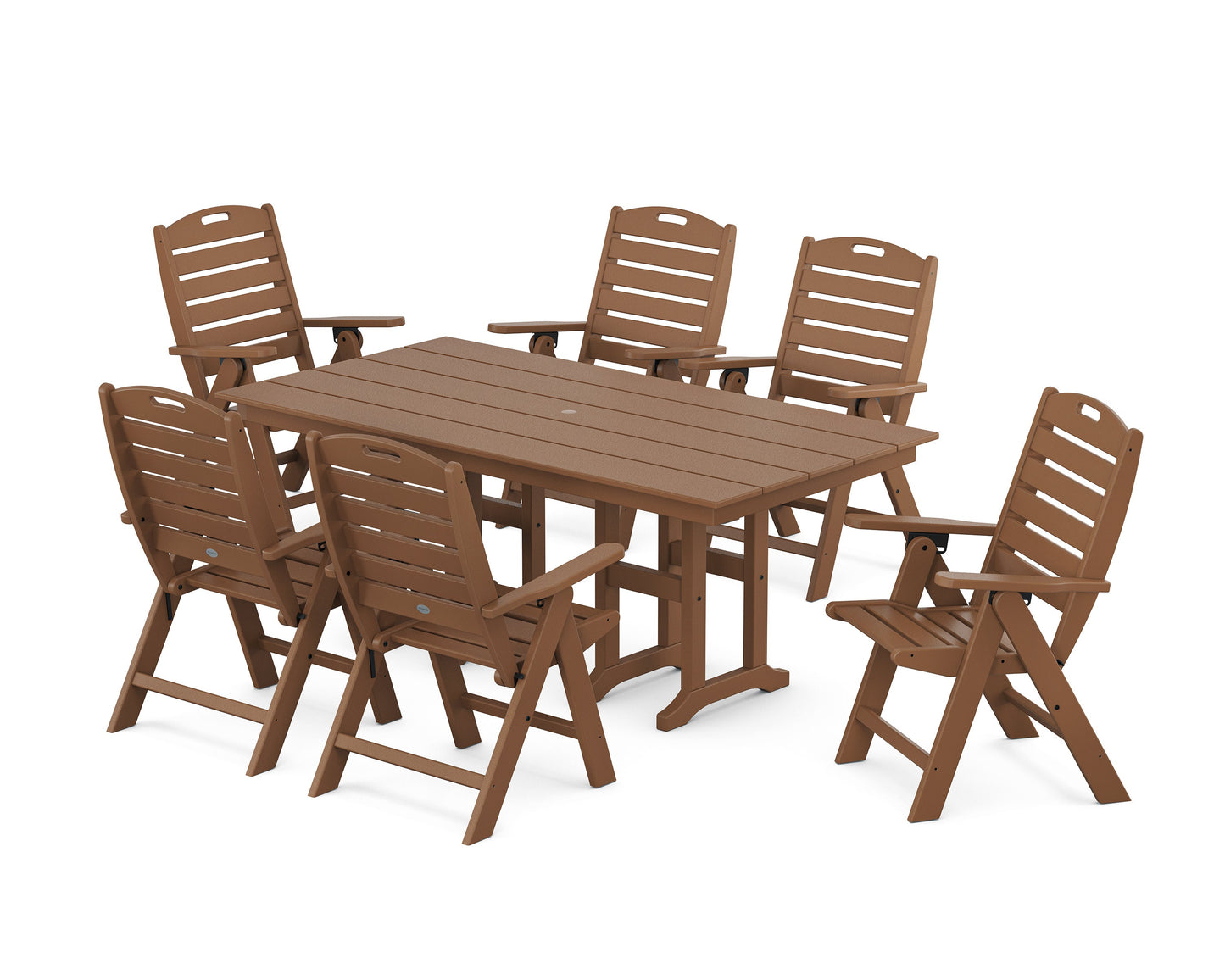 POLYWOOD Nautical Highback 7-Piece Farmhouse Dining Set — Teak