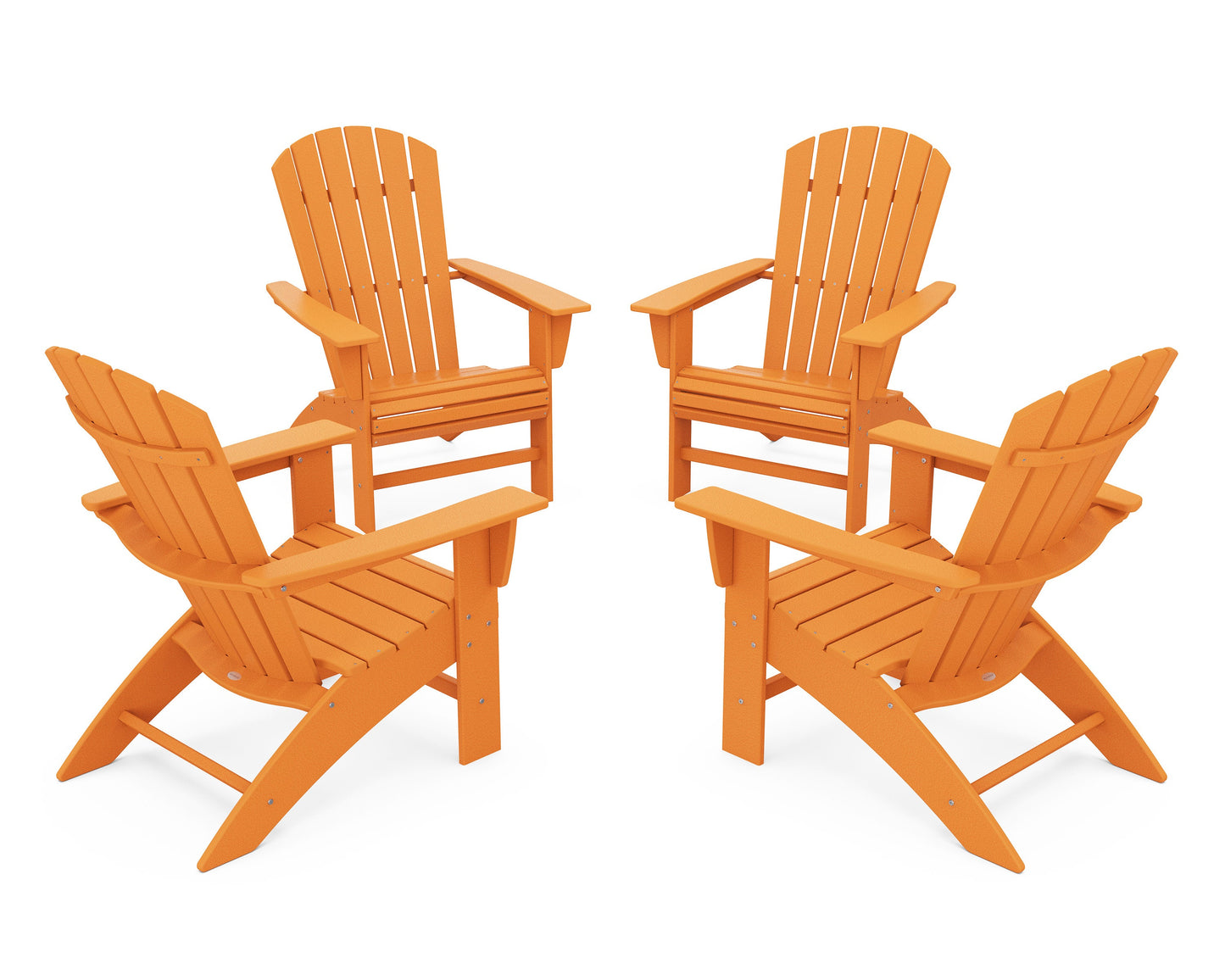 POLYWOOD 4-Piece Nautical Curveback Adirondack Chair Conversation Set — Tangerine