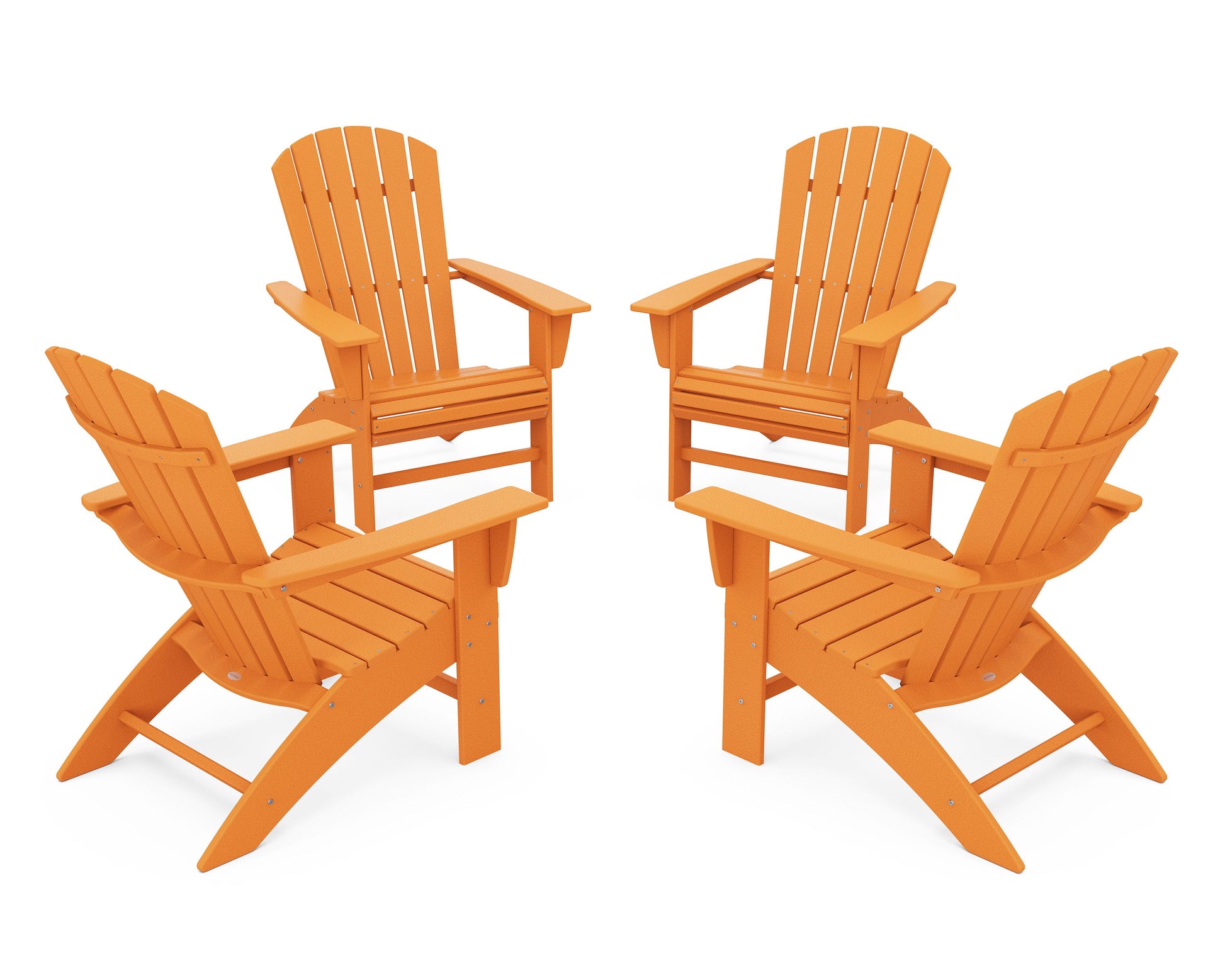 POLYWOOD 4-Piece Nautical Curveback Adirondack Chair Conversation Set — Tangerine